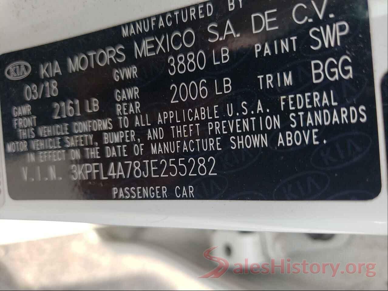 3KPFL4A78JE255282 2018 KIA FORTE