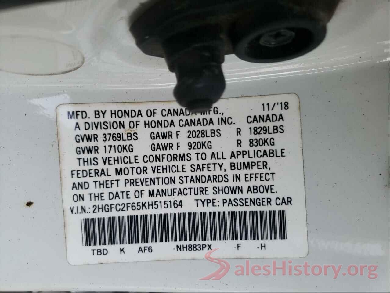 2HGFC2F65KH515164 2019 HONDA CIVIC