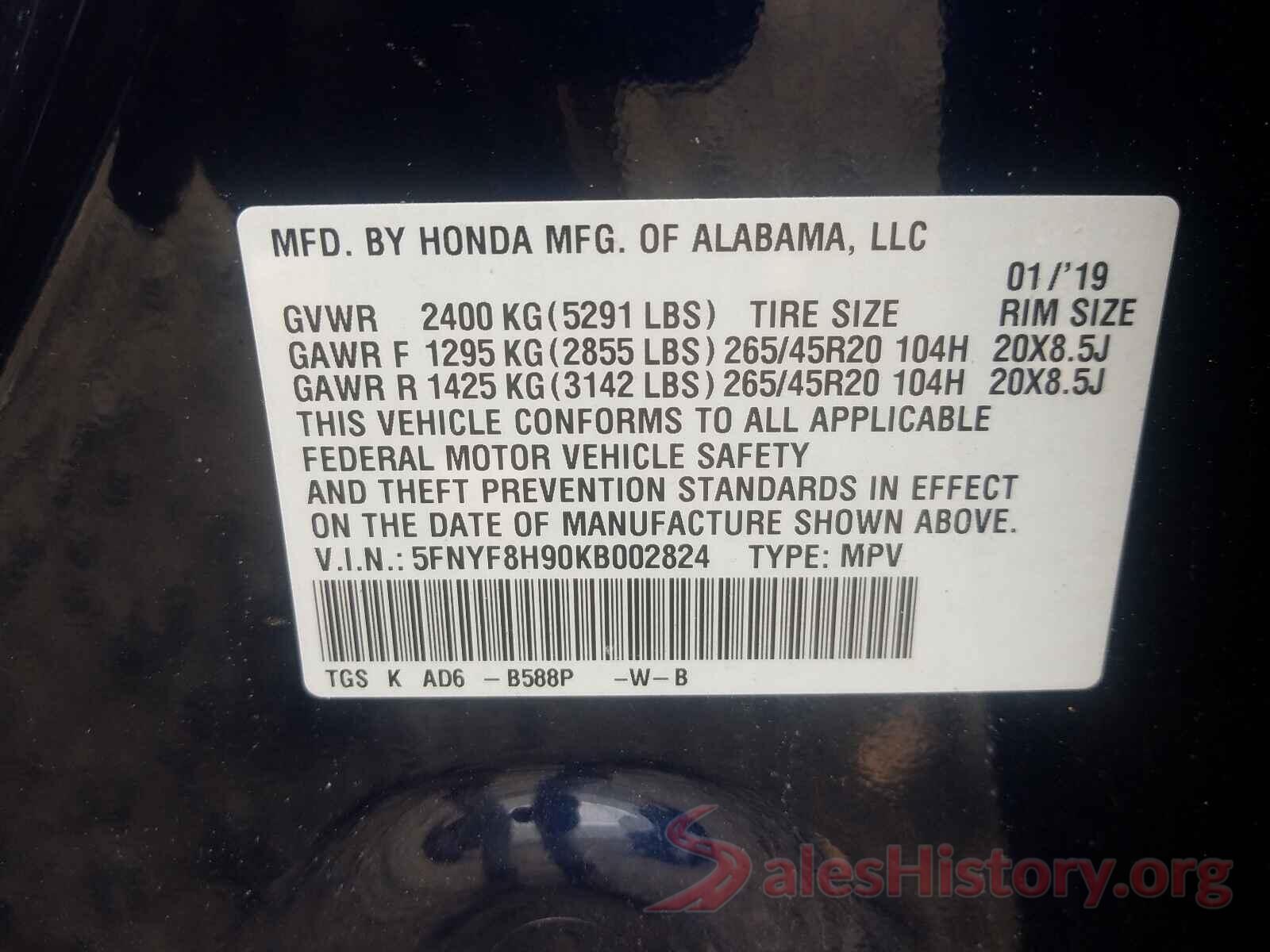 5FNYF8H90KB002824 2019 HONDA PASSPORT