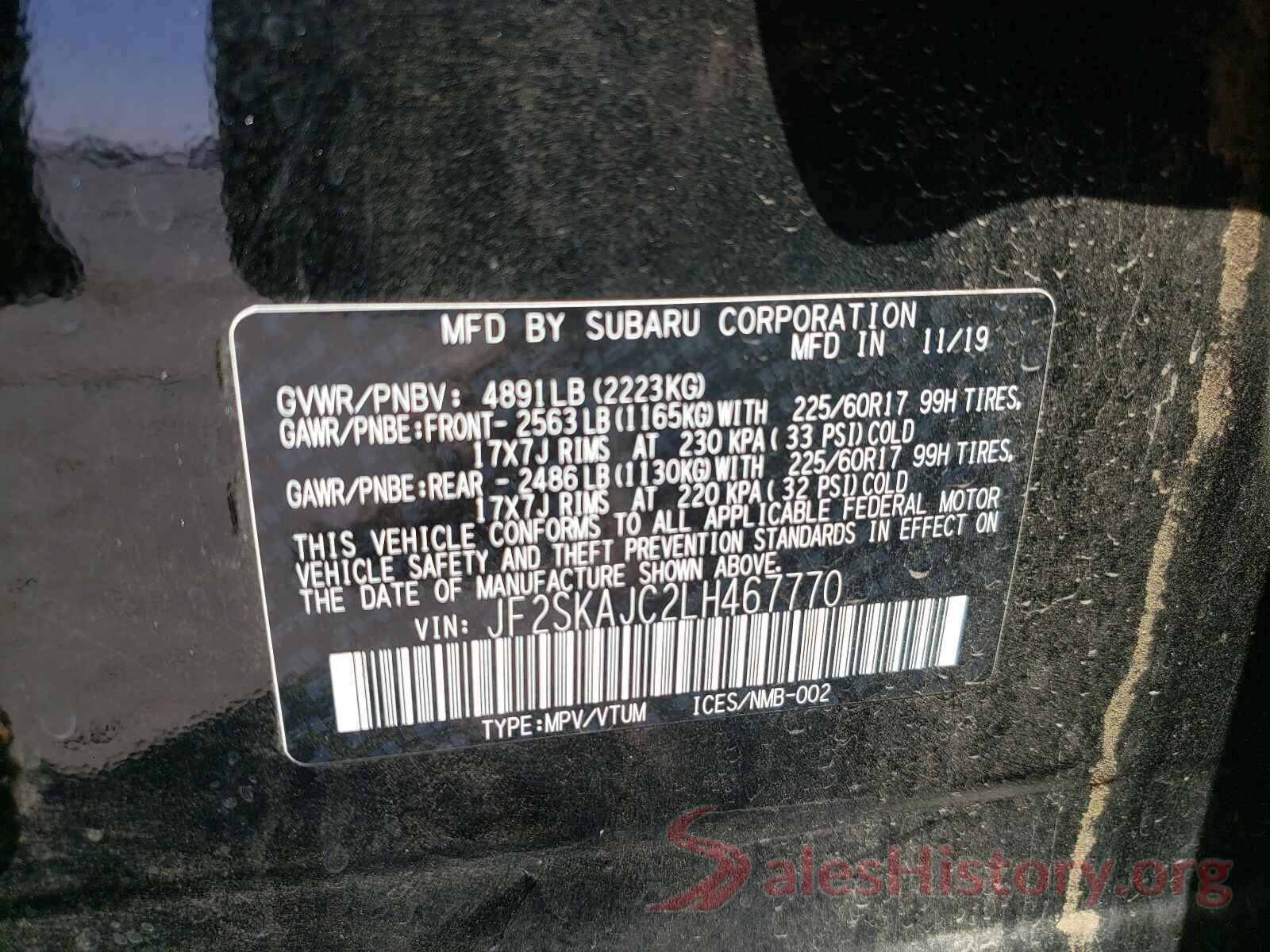 JF2SKAJC2LH467770 2020 SUBARU FORESTER