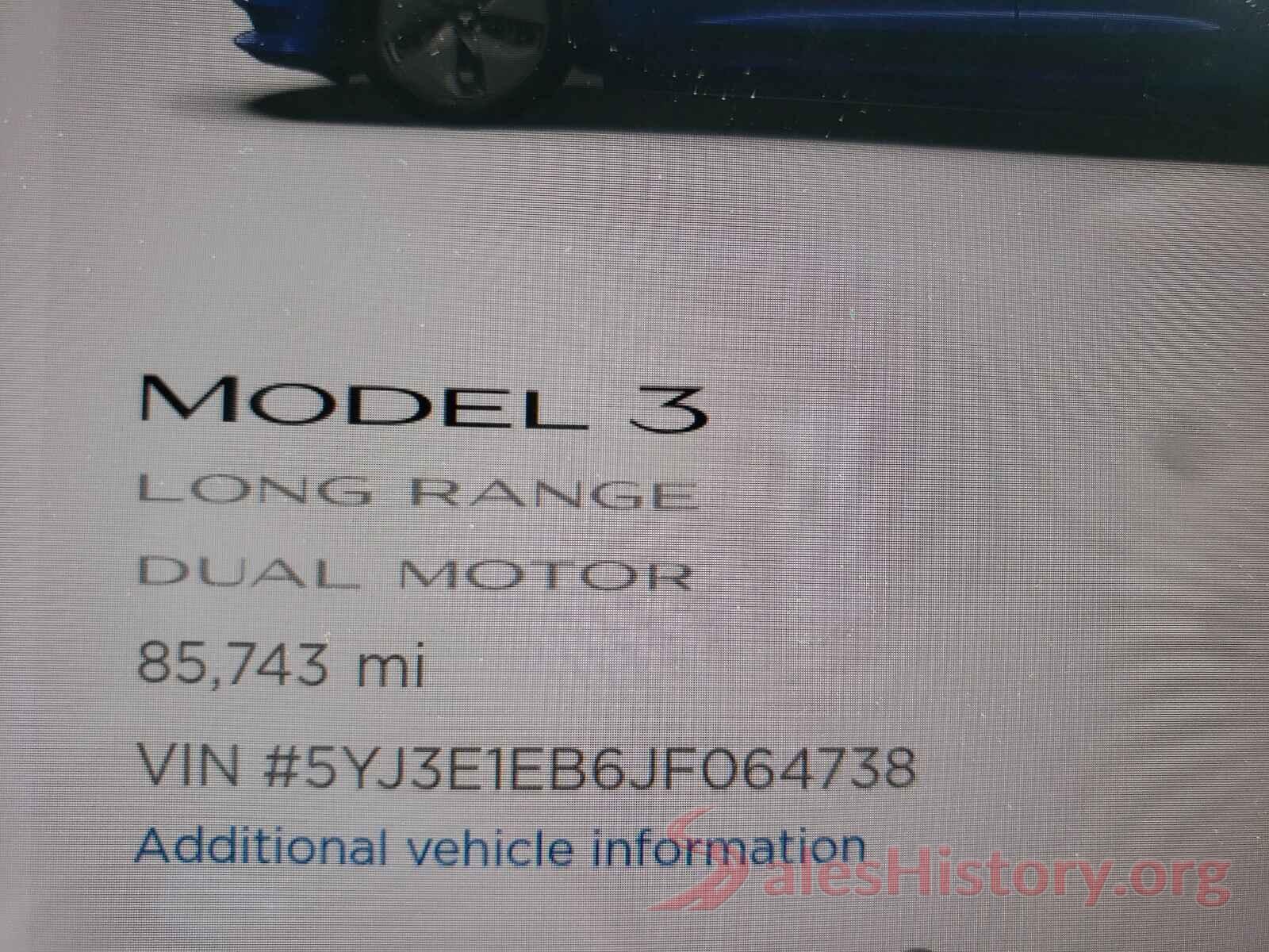 5YJ3E1EB6JF064738 2018 TESLA MODEL 3