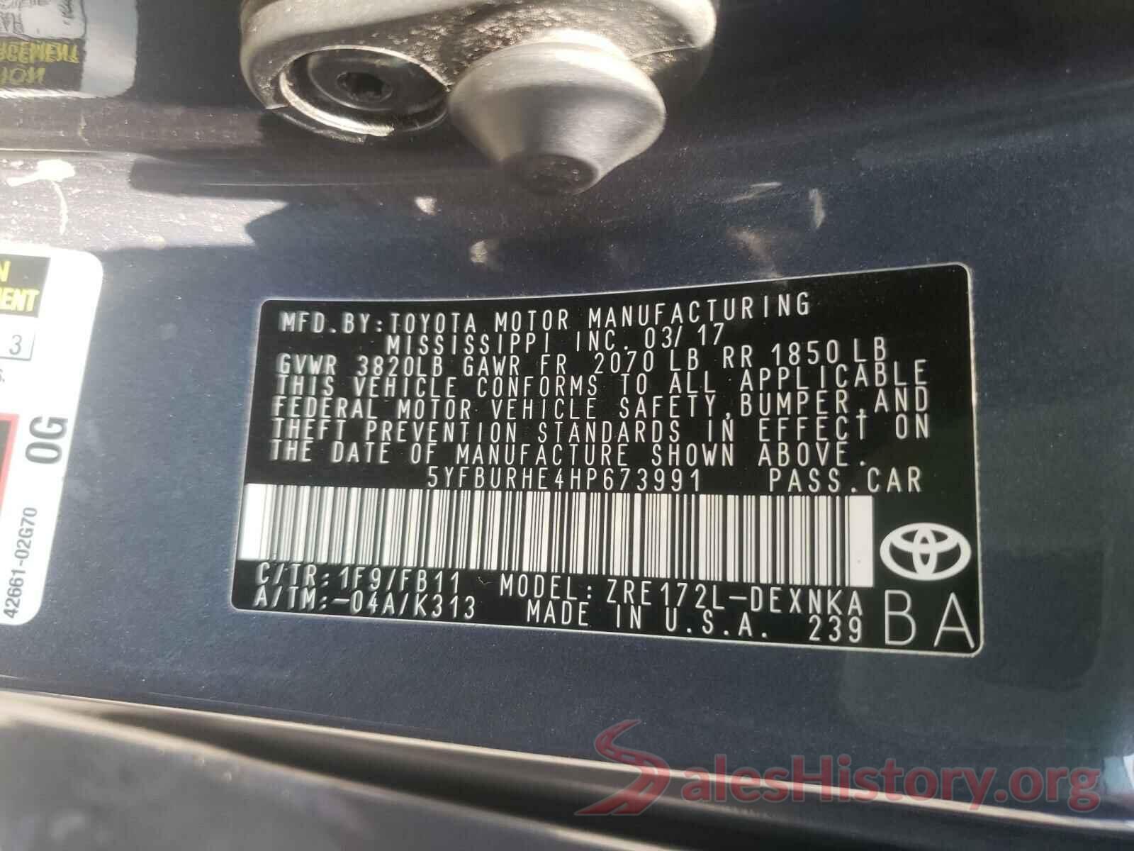 5YFBURHE4HP673991 2017 TOYOTA COROLLA