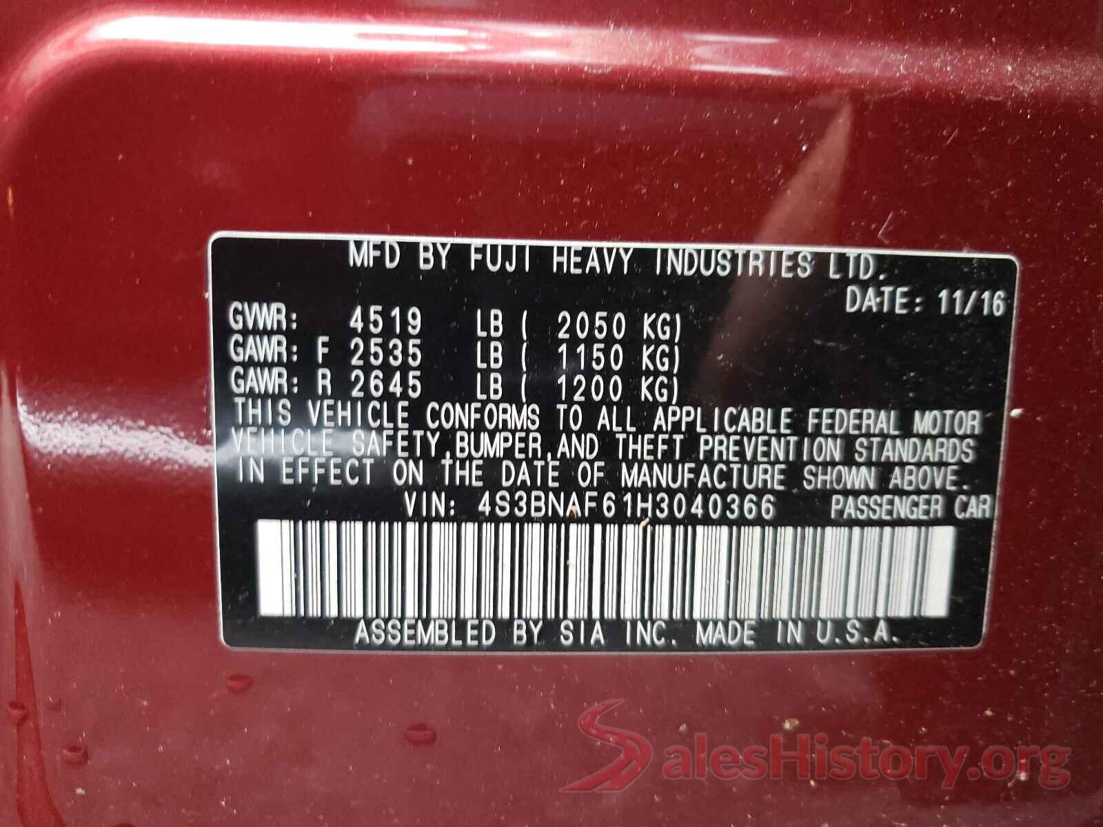 4S3BNAF61H3040366 2017 SUBARU LEGACY