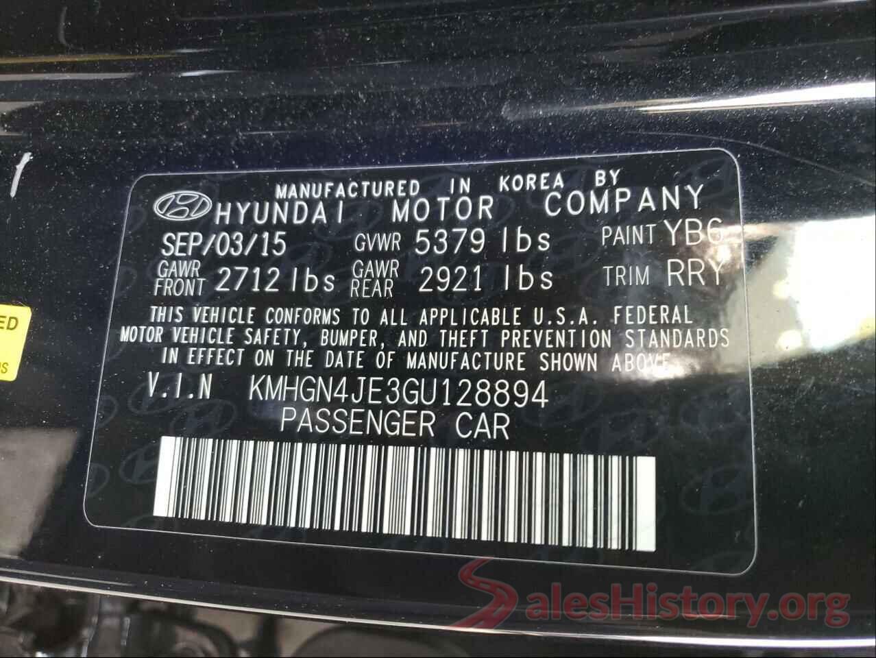 KMHGN4JE3GU128894 2016 HYUNDAI GENESIS