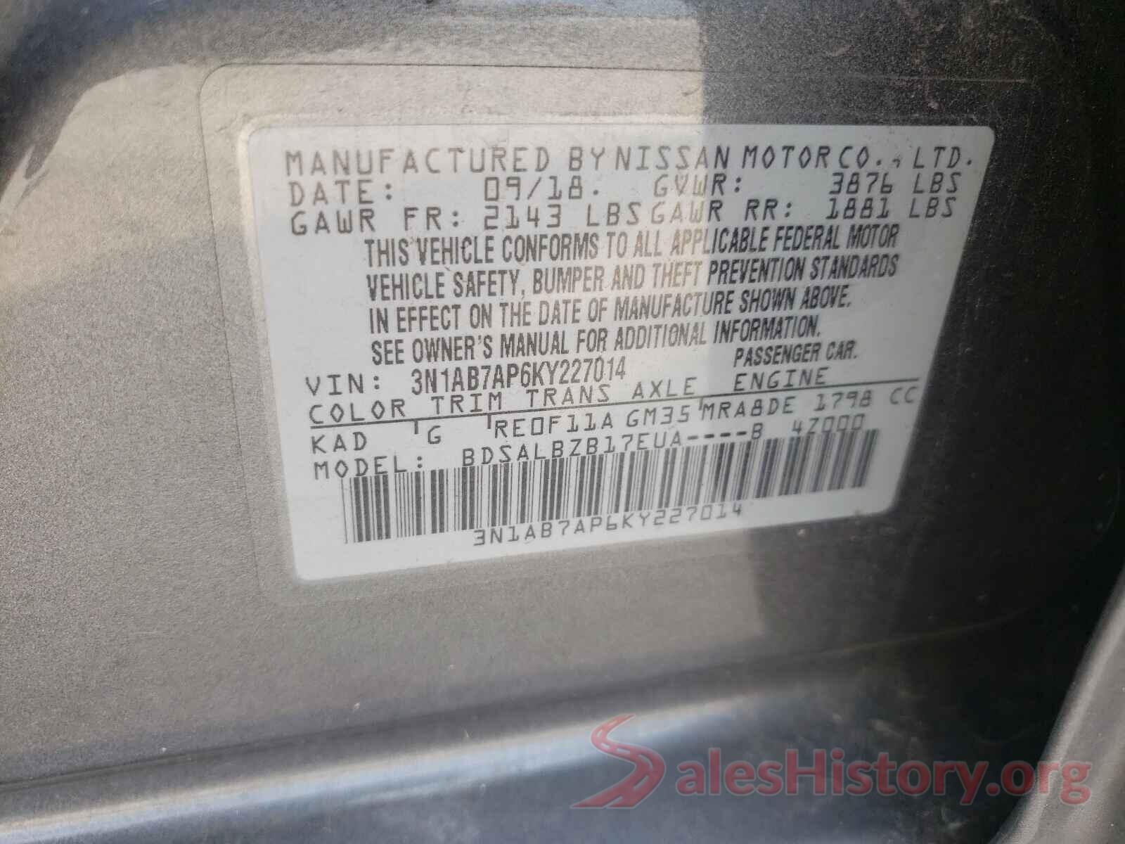 3N1AB7AP6KY227014 2019 NISSAN SENTRA