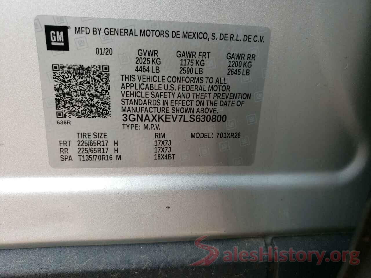 3GNAXKEV7LS630800 2020 CHEVROLET EQUINOX