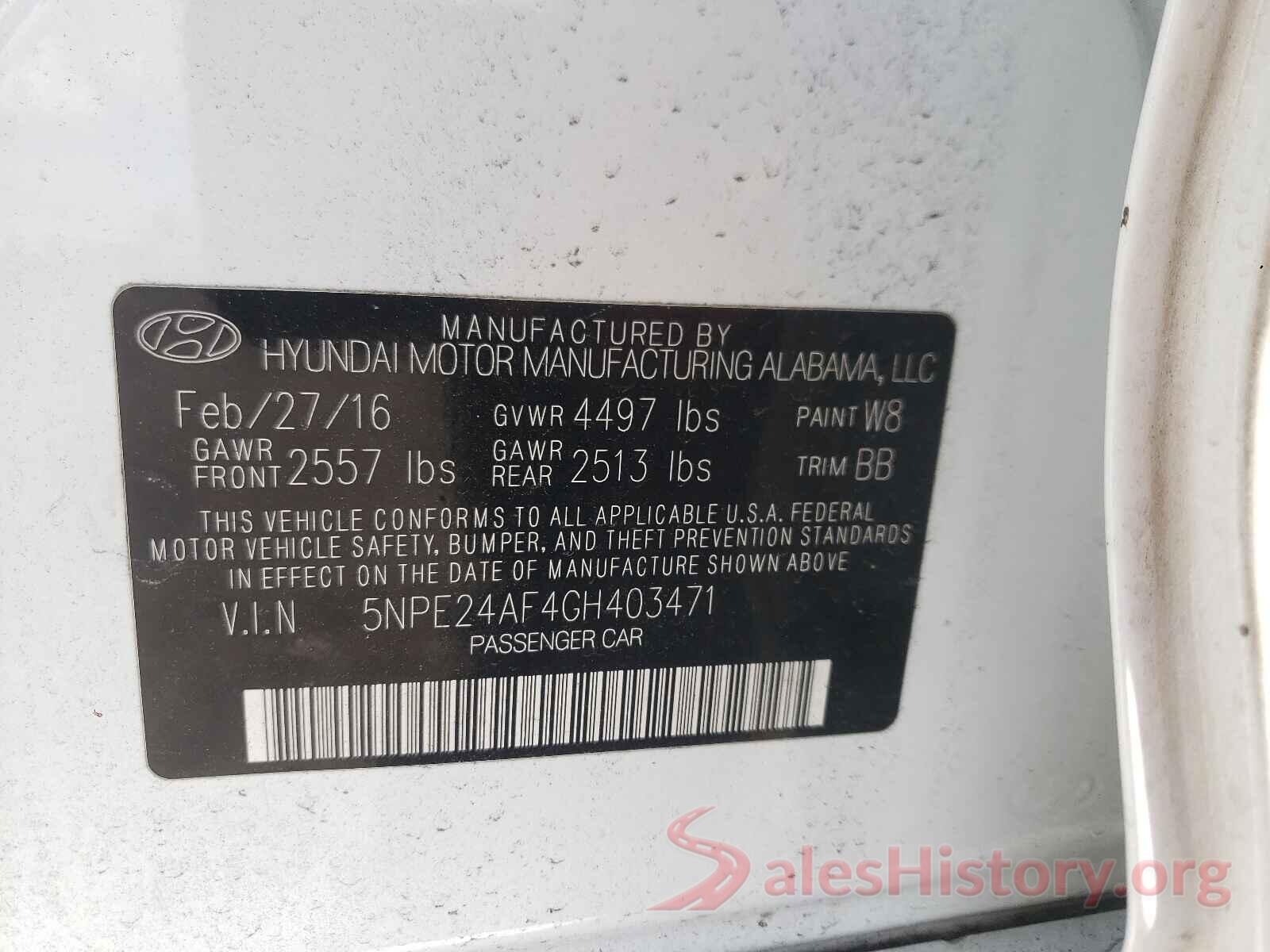 5NPE24AF4GH403471 2016 HYUNDAI SONATA