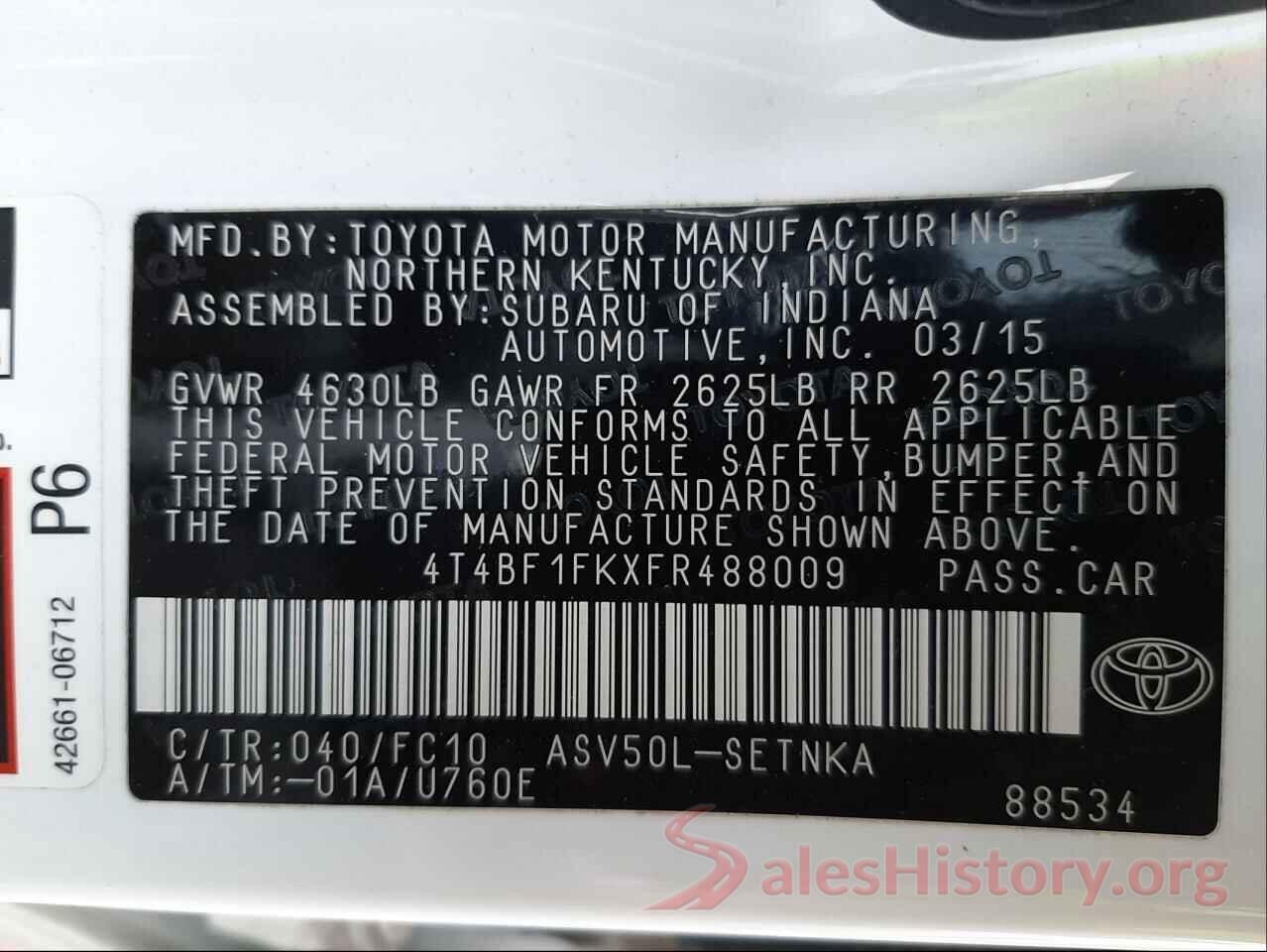 4T4BF1FKXFR488009 2015 TOYOTA CAMRY