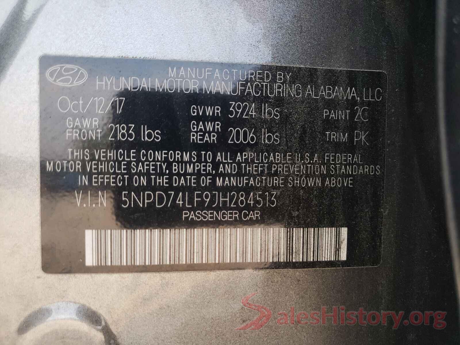 5NPD74LF9JH284513 2018 HYUNDAI ELANTRA