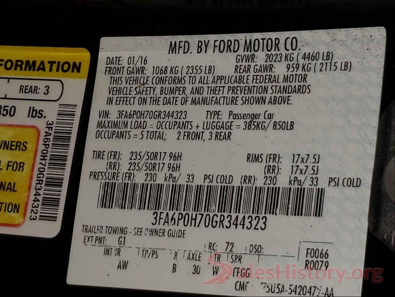 3FA6P0H70GR344323 2016 FORD FUSION