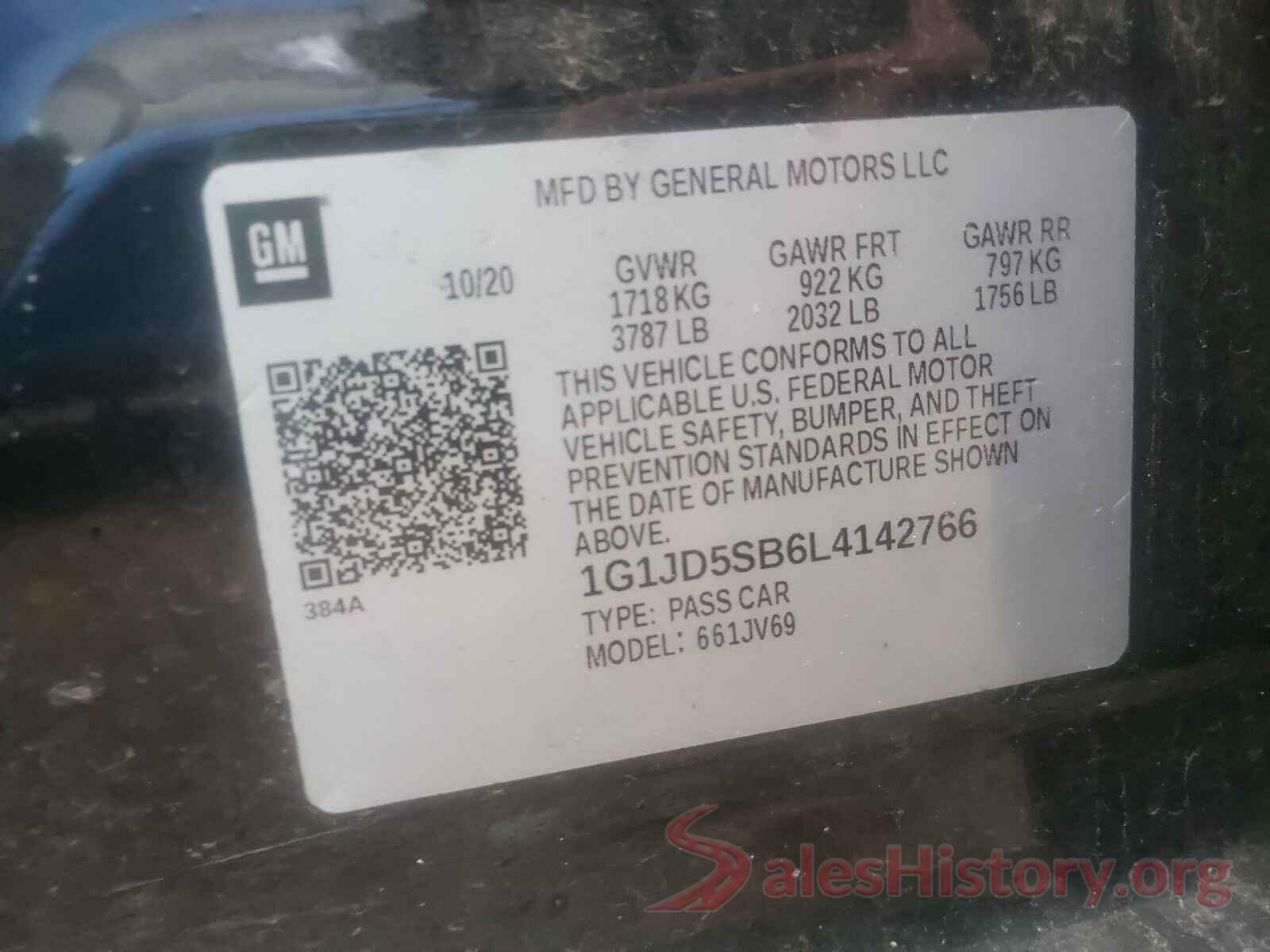 1G1JD5SB6L4142766 2020 CHEVROLET SONIC