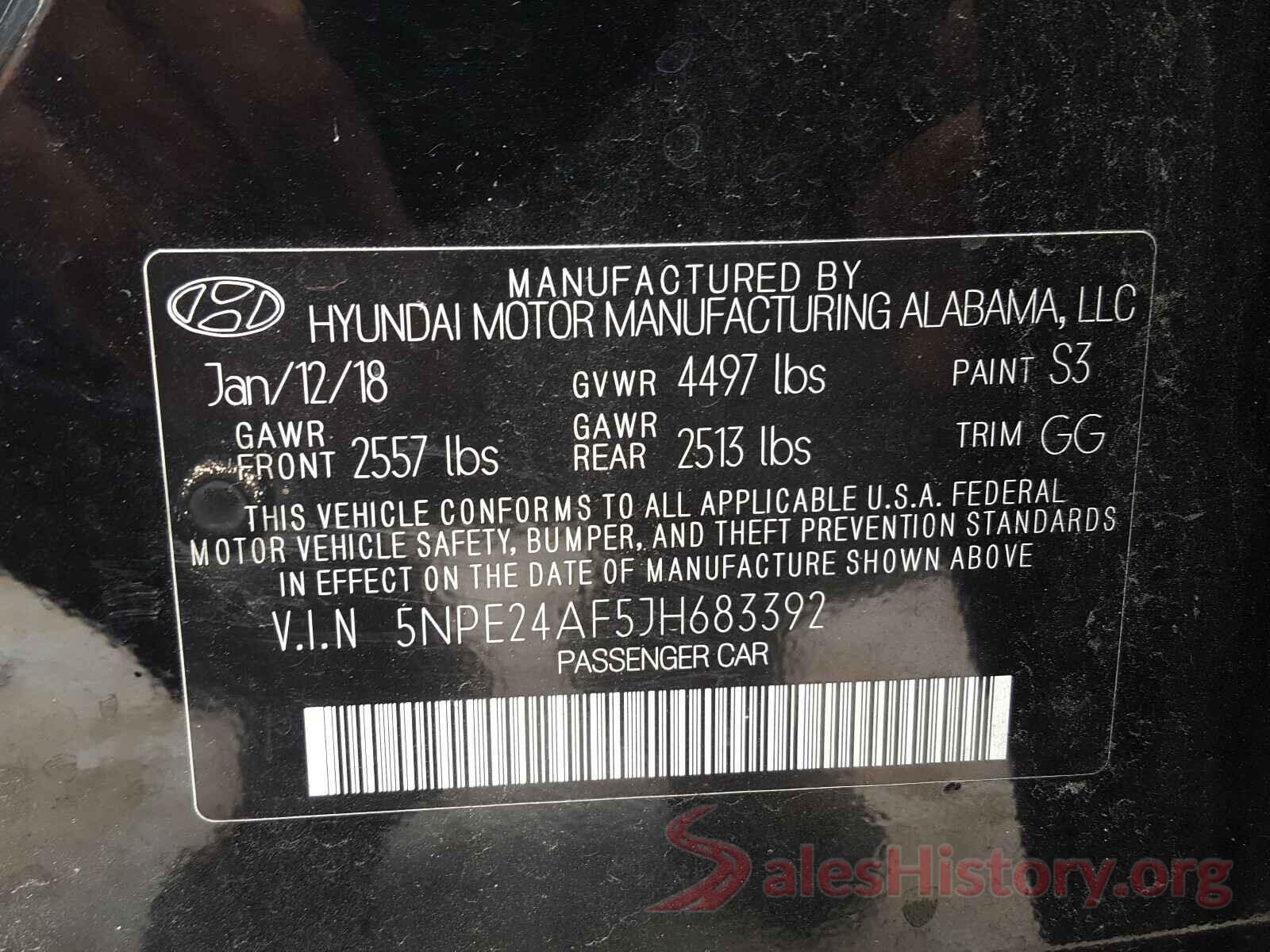 5NPE24AF5JH683392 2018 HYUNDAI SONATA