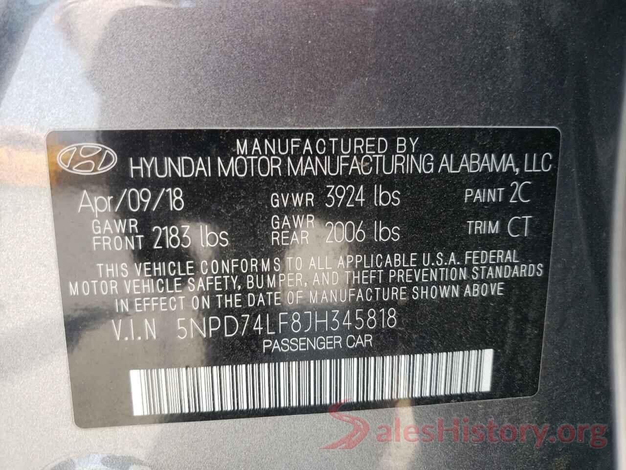 5NPD74LF8JH345818 2018 HYUNDAI ELANTRA