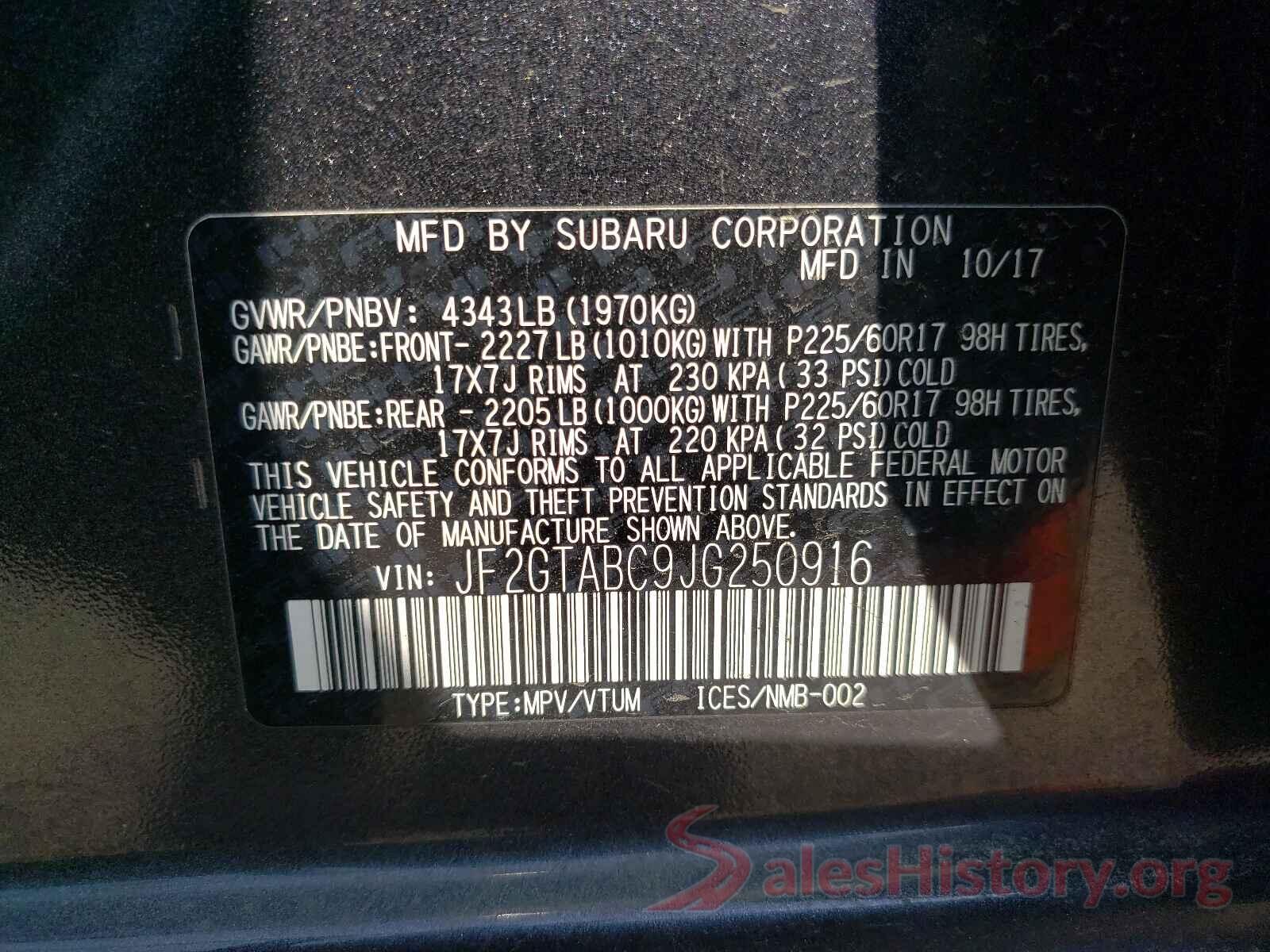 JF2GTABC9JG250916 2018 SUBARU CROSSTREK