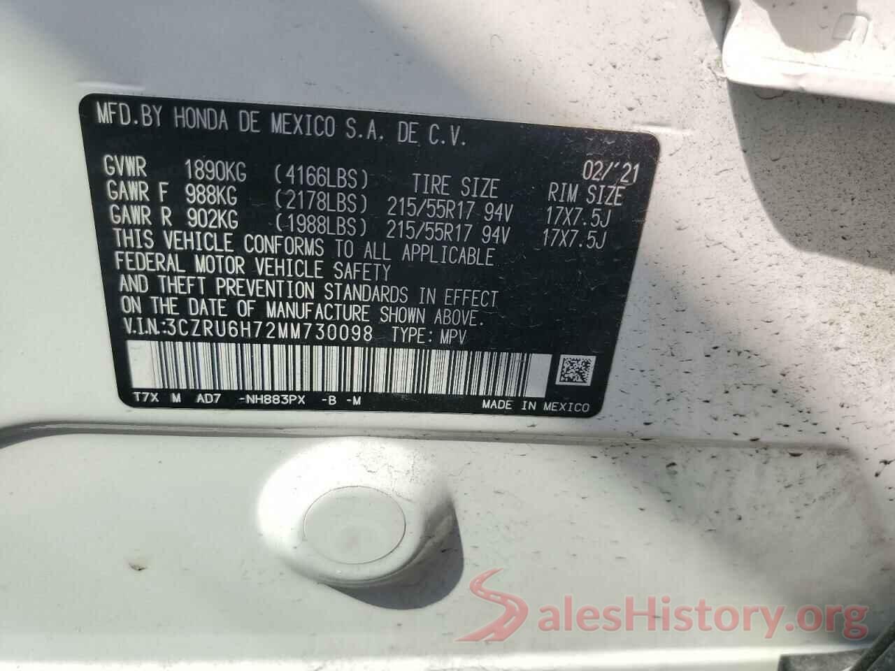 3CZRU6H72MM730098 2021 HONDA HR-V