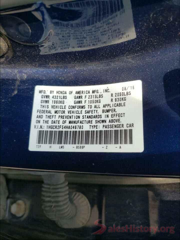 1HGCR2F54HA046780 2017 HONDA ACCORD