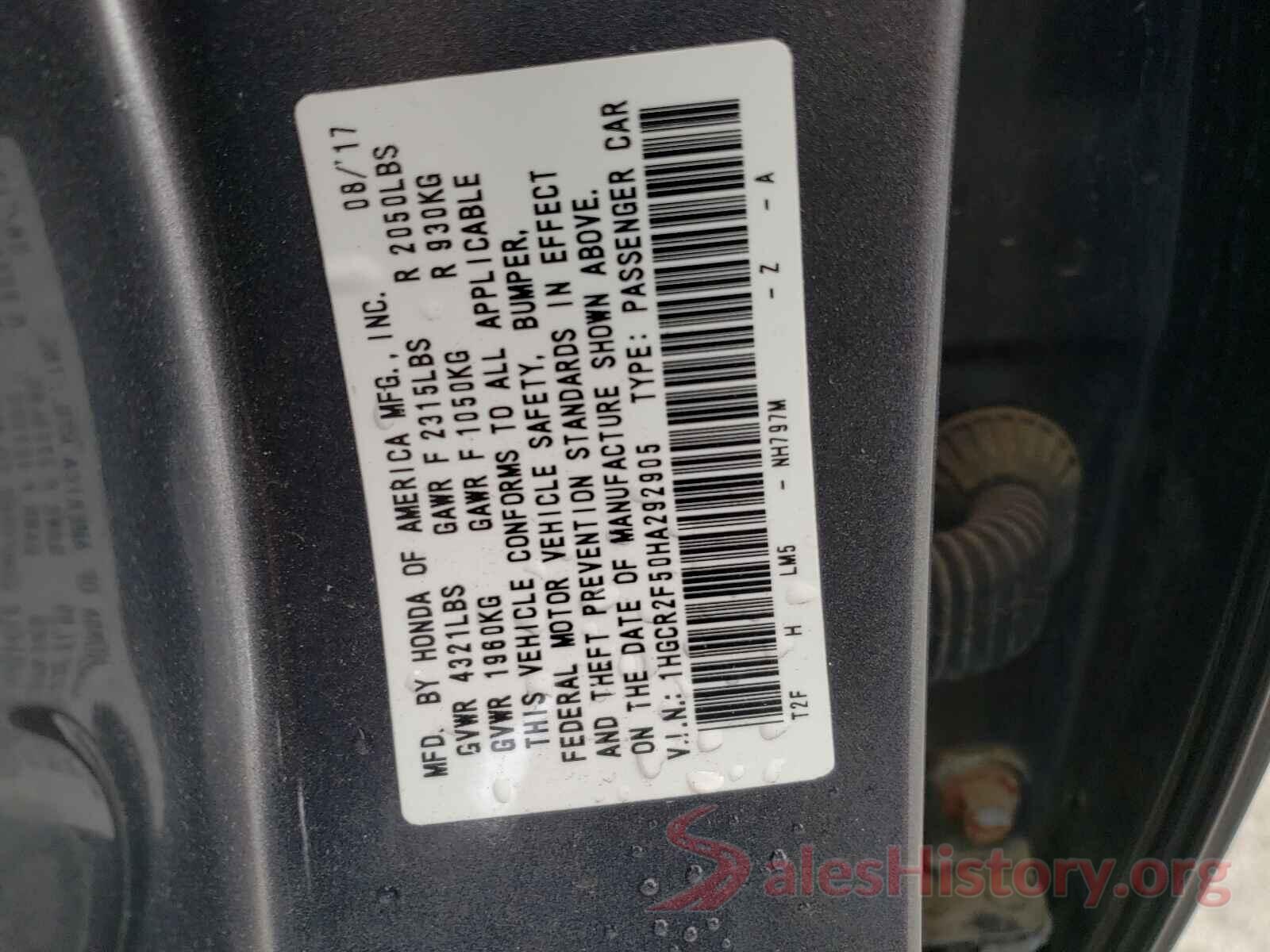 1HGCR2F50HA292905 2017 HONDA ACCORD