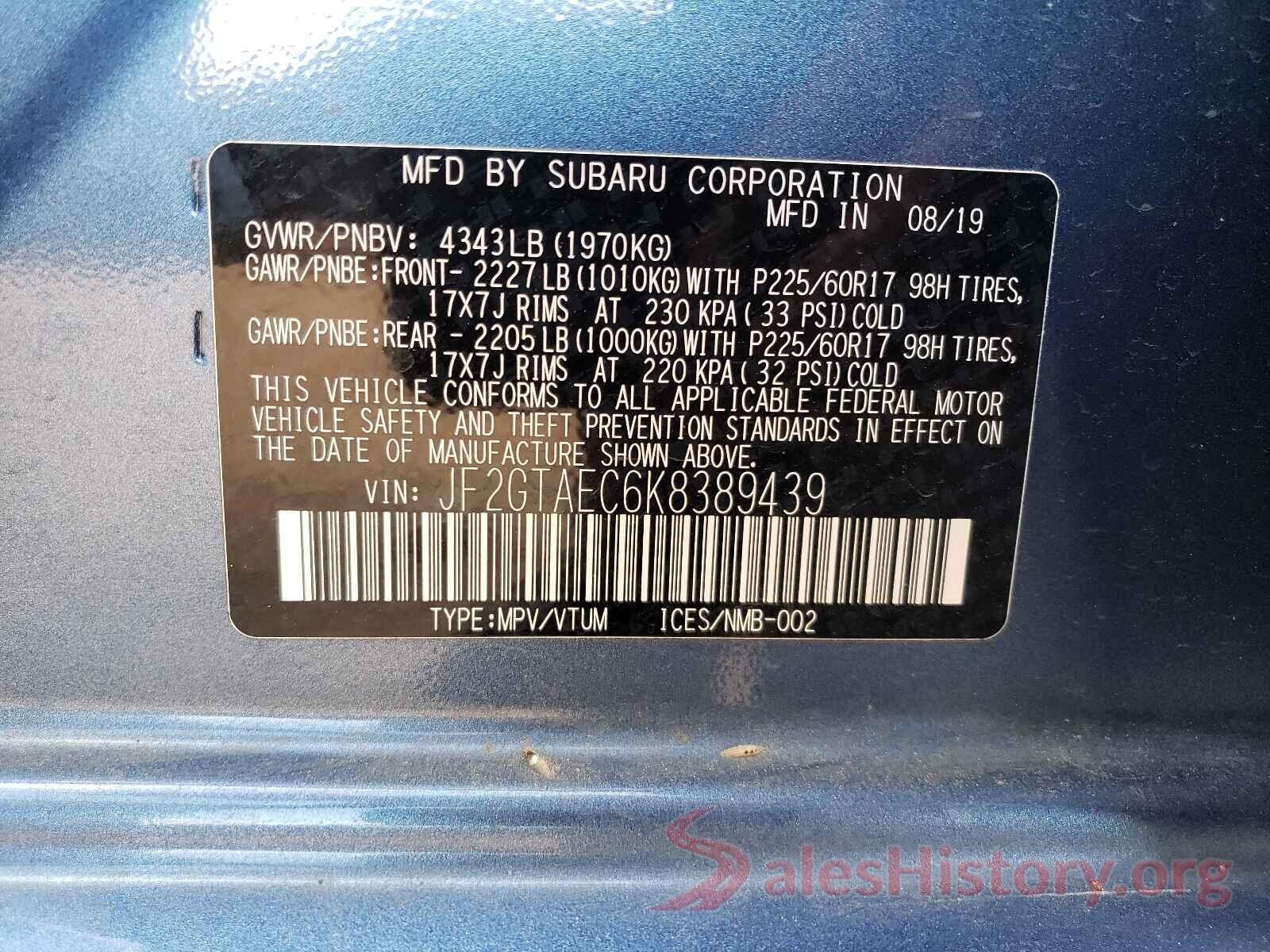 JF2GTAEC6K8389439 2019 SUBARU CROSSTREK