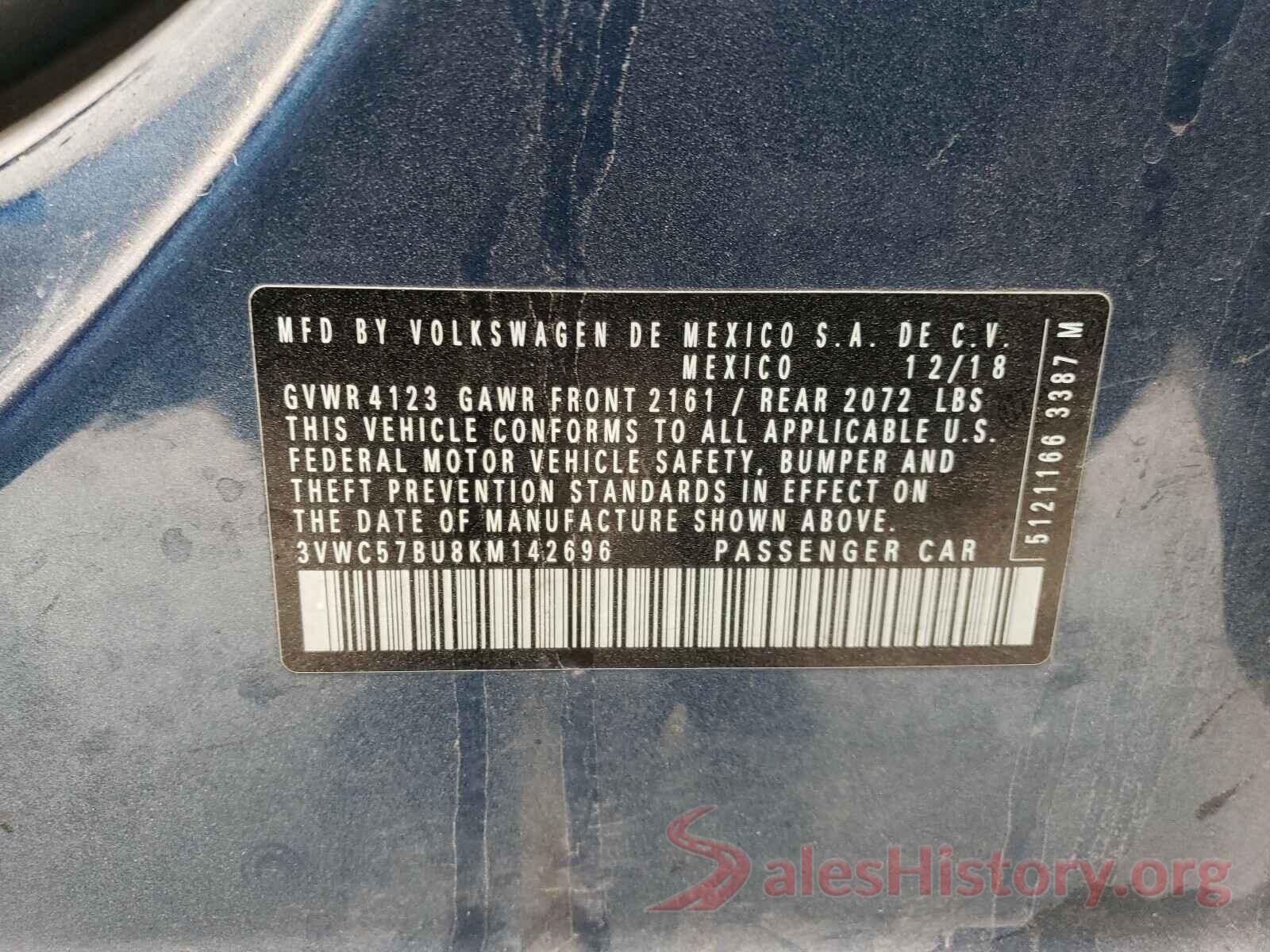 3VWC57BU8KM142696 2019 VOLKSWAGEN JETTA