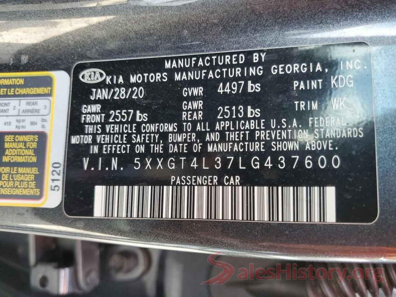 5XXGT4L37LG437600 2020 KIA OPTIMA