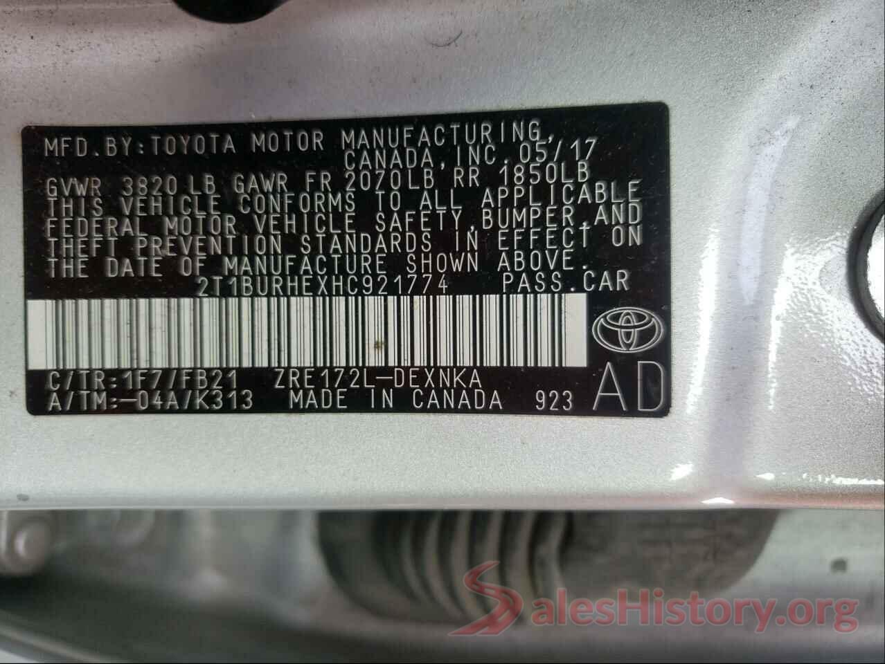 2T1BURHEXHC921774 2017 TOYOTA COROLLA