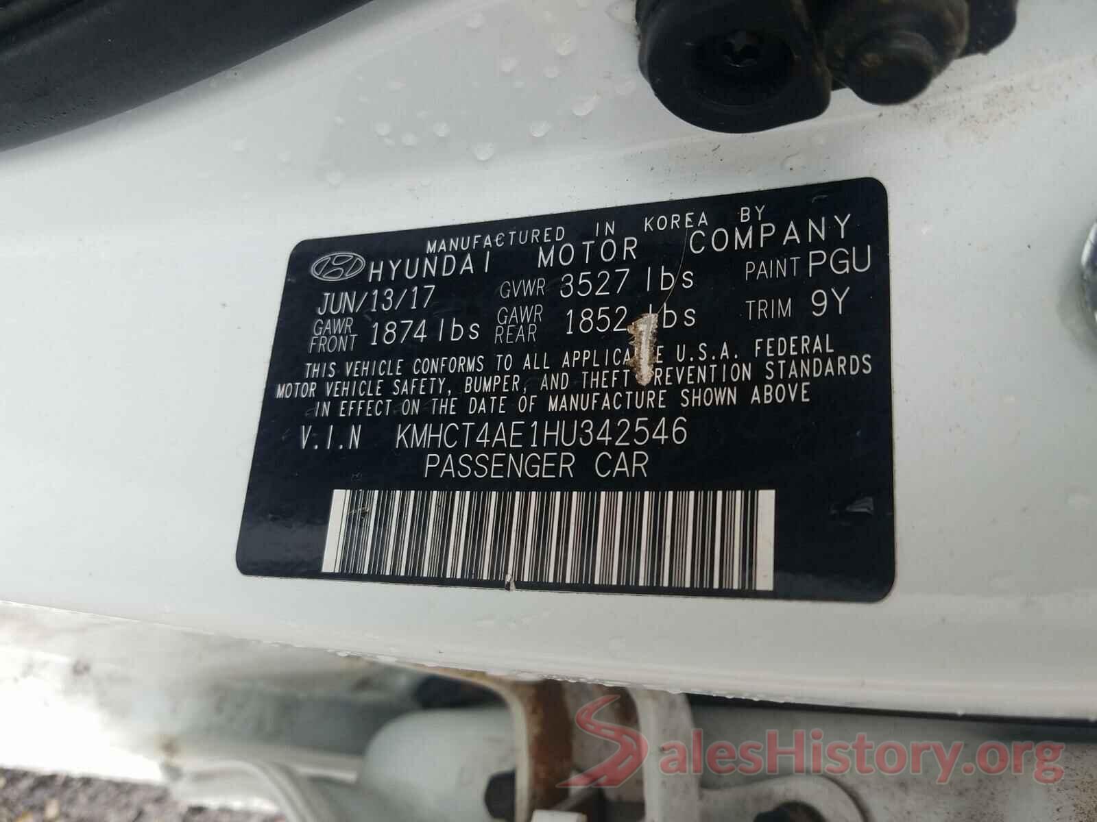 KMHCT4AE1HU342546 2017 HYUNDAI ACCENT