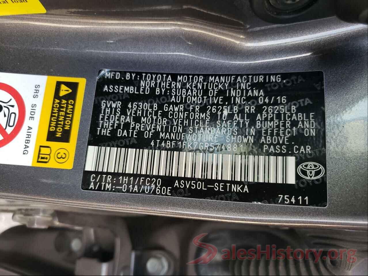 4T4BF1FK7GR574881 2016 TOYOTA CAMRY