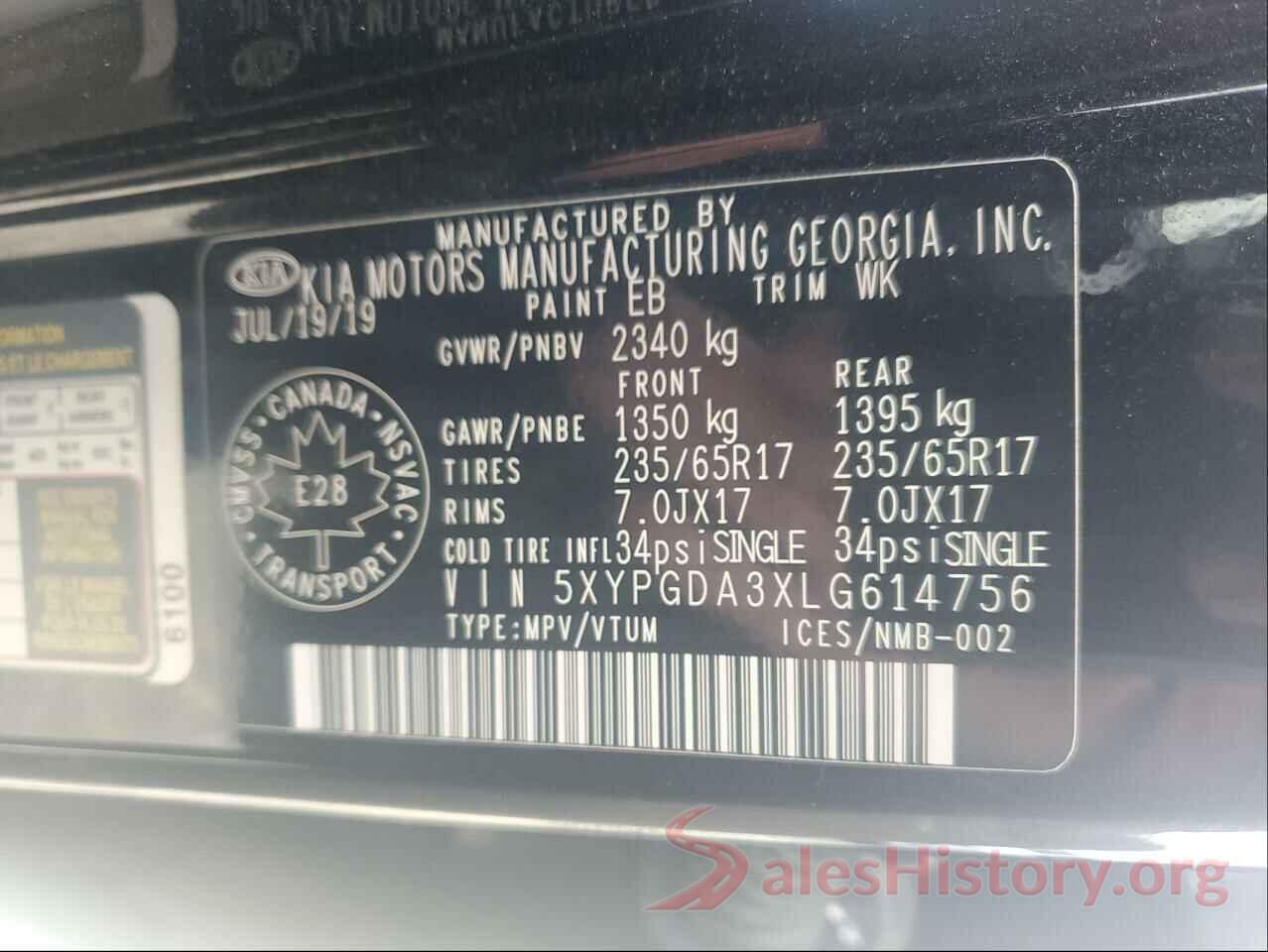 5XYPGDA3XLG614756 2020 KIA SORENTO