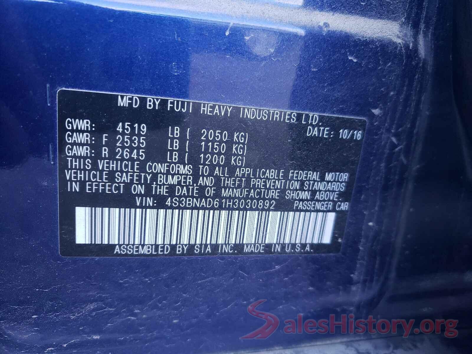 4S3BNAD61H3030892 2017 SUBARU LEGACY