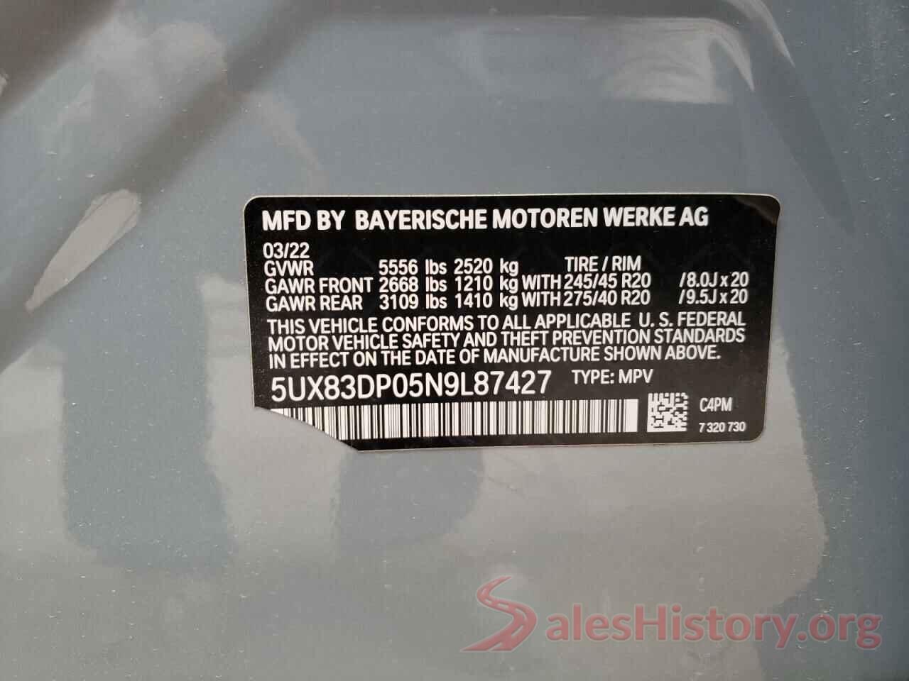 5UX83DP05N9L87427 2022 BMW X3