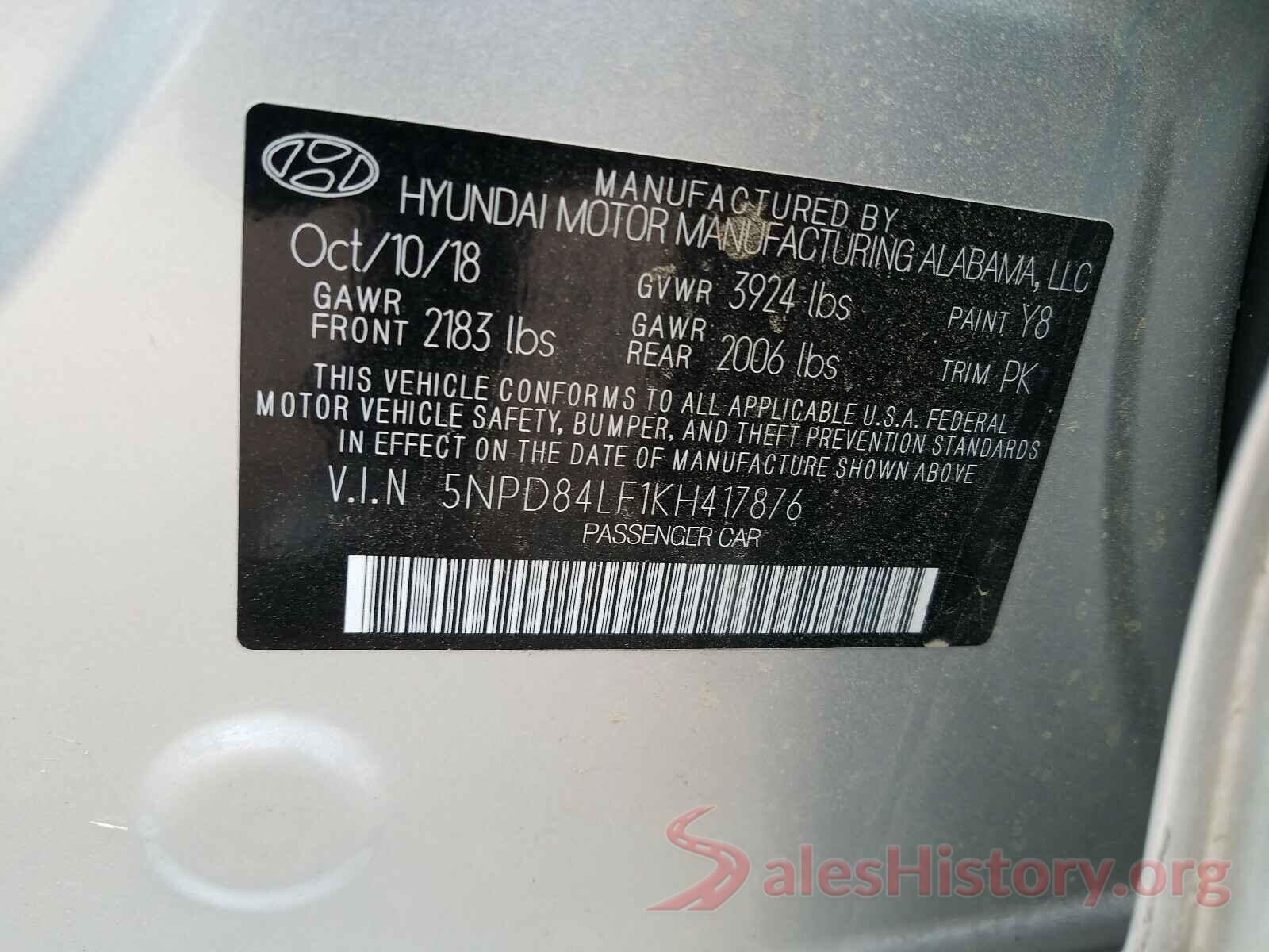 5NPD84LF1KH417876 2019 HYUNDAI ELANTRA