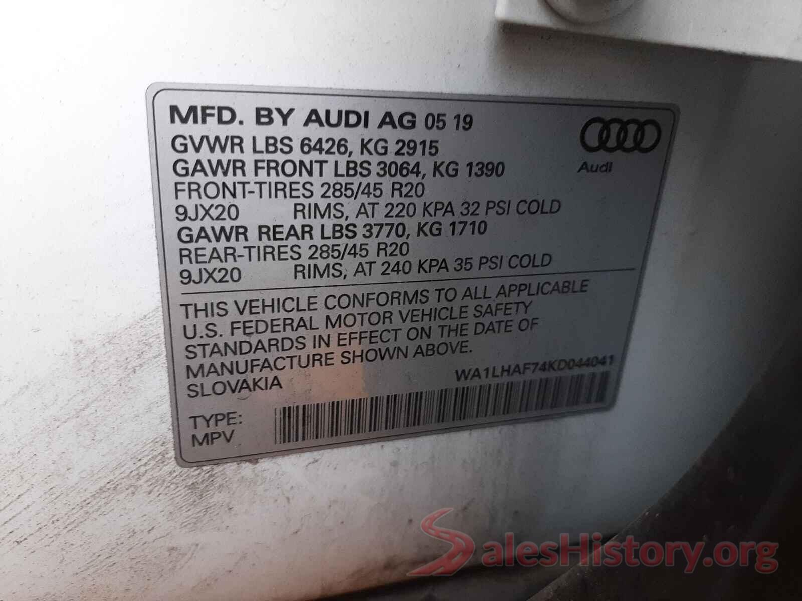 WA1LHAF74KD044041 2019 AUDI Q7