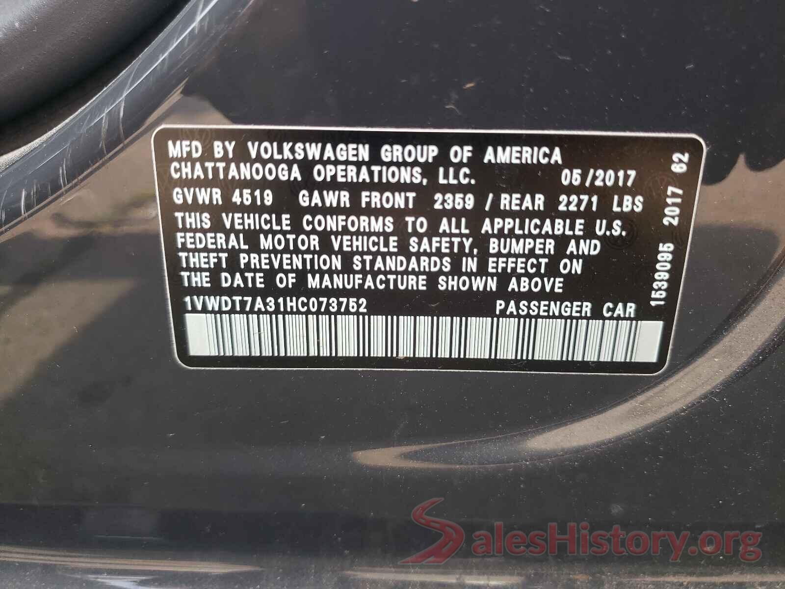 1VWDT7A31HC073752 2017 VOLKSWAGEN PASSAT