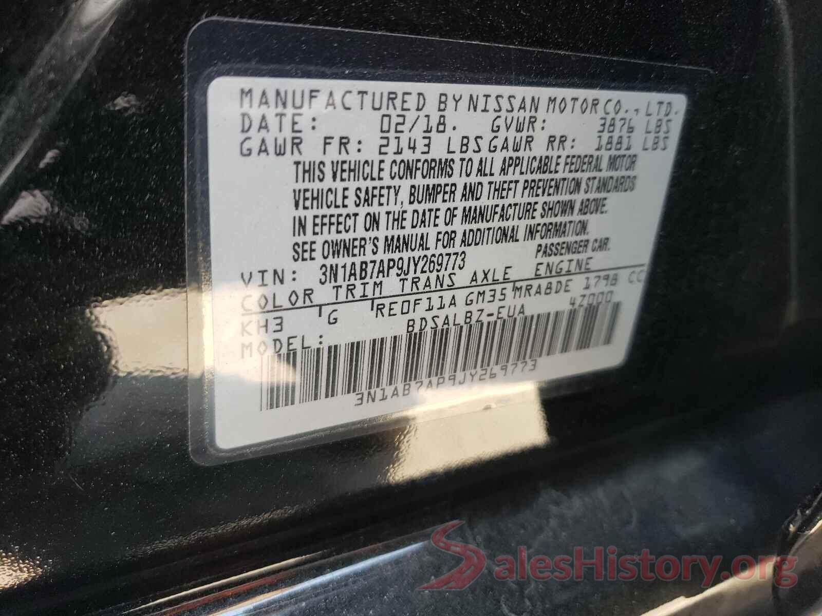 3N1AB7AP9JY269773 2018 NISSAN SENTRA