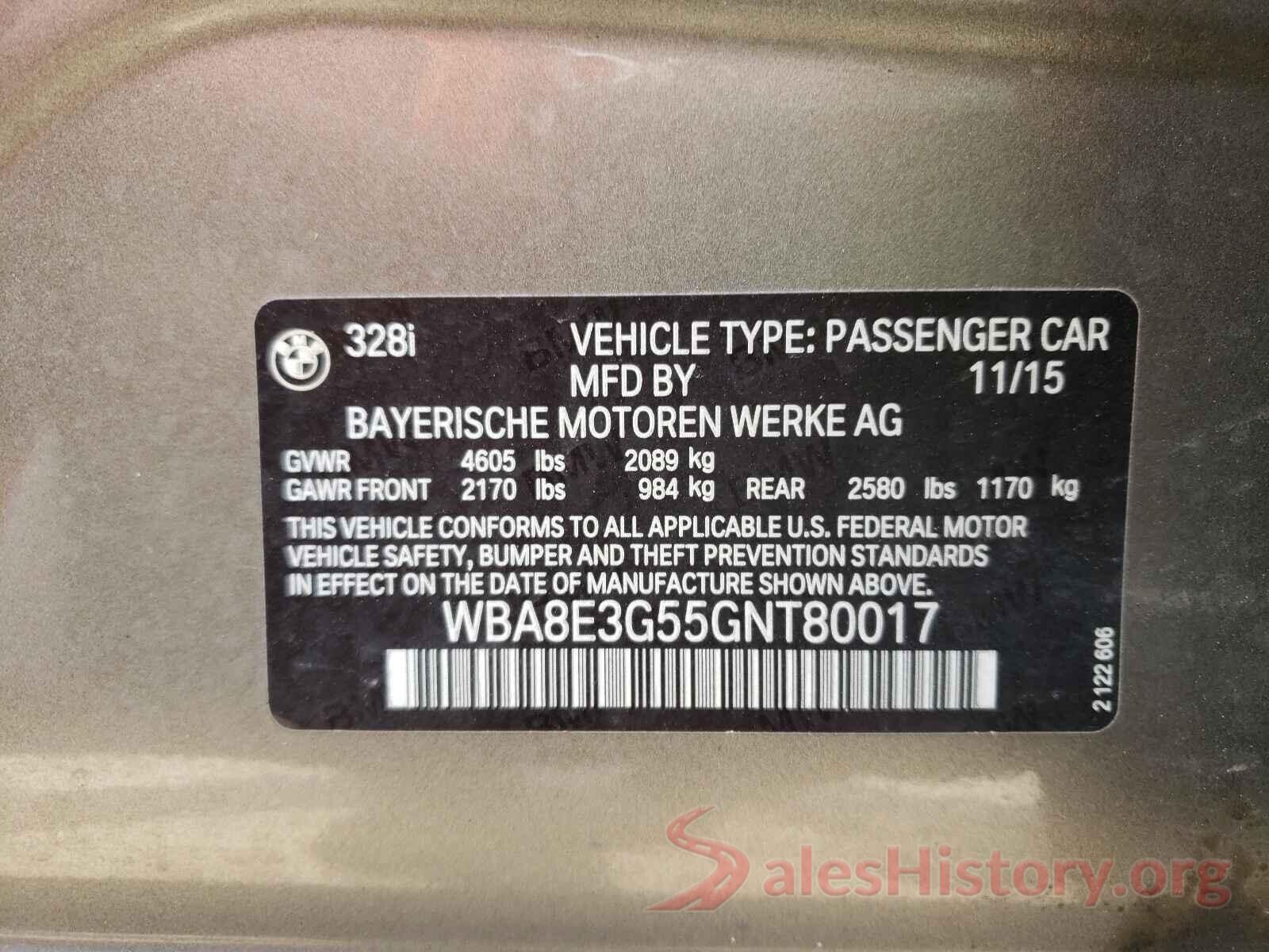 WBA8E3G55GNT80017 2016 BMW 3 SERIES