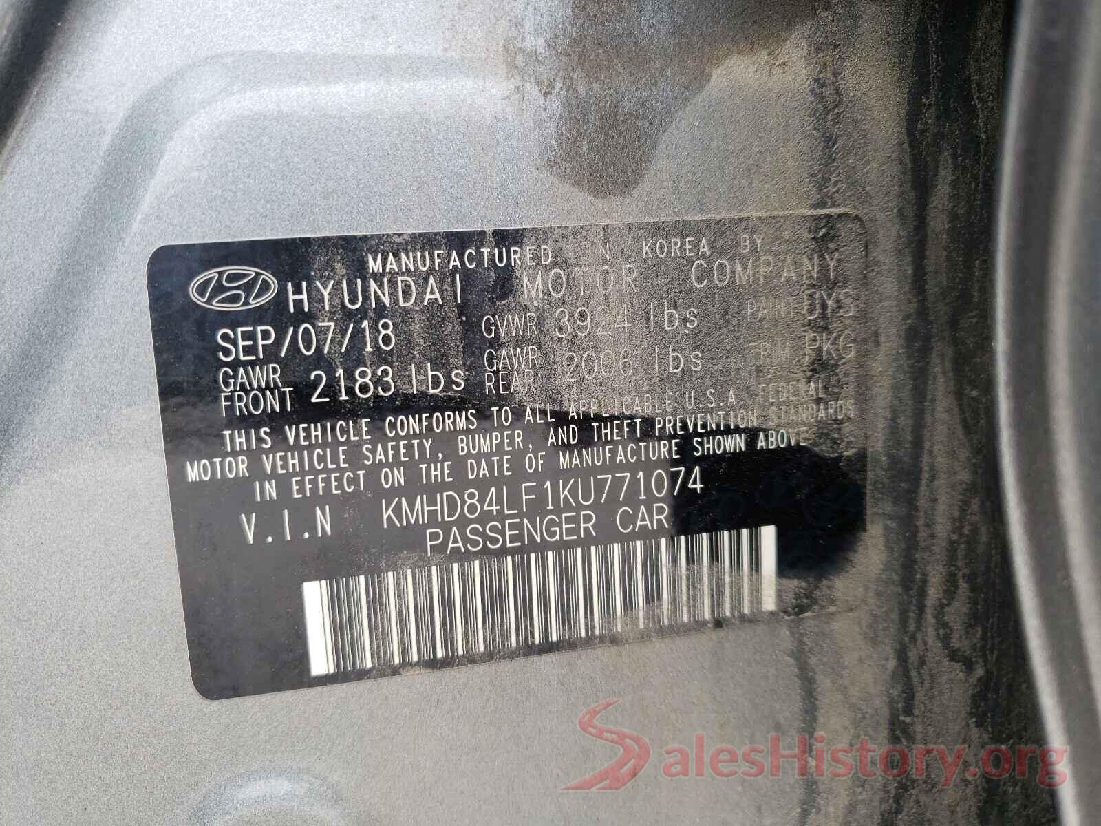 KMHD84LF1KU771074 2019 HYUNDAI ELANTRA