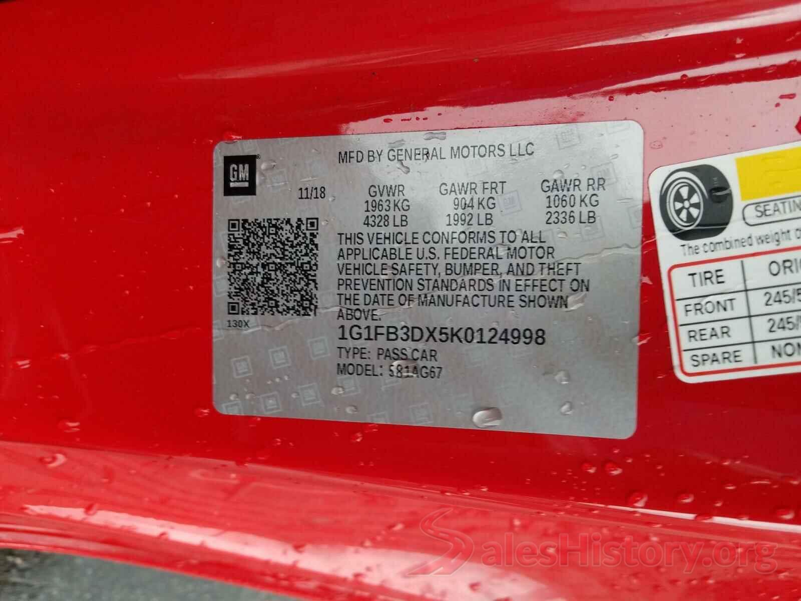 1G1FB3DX5K0124998 2019 CHEVROLET CAMARO