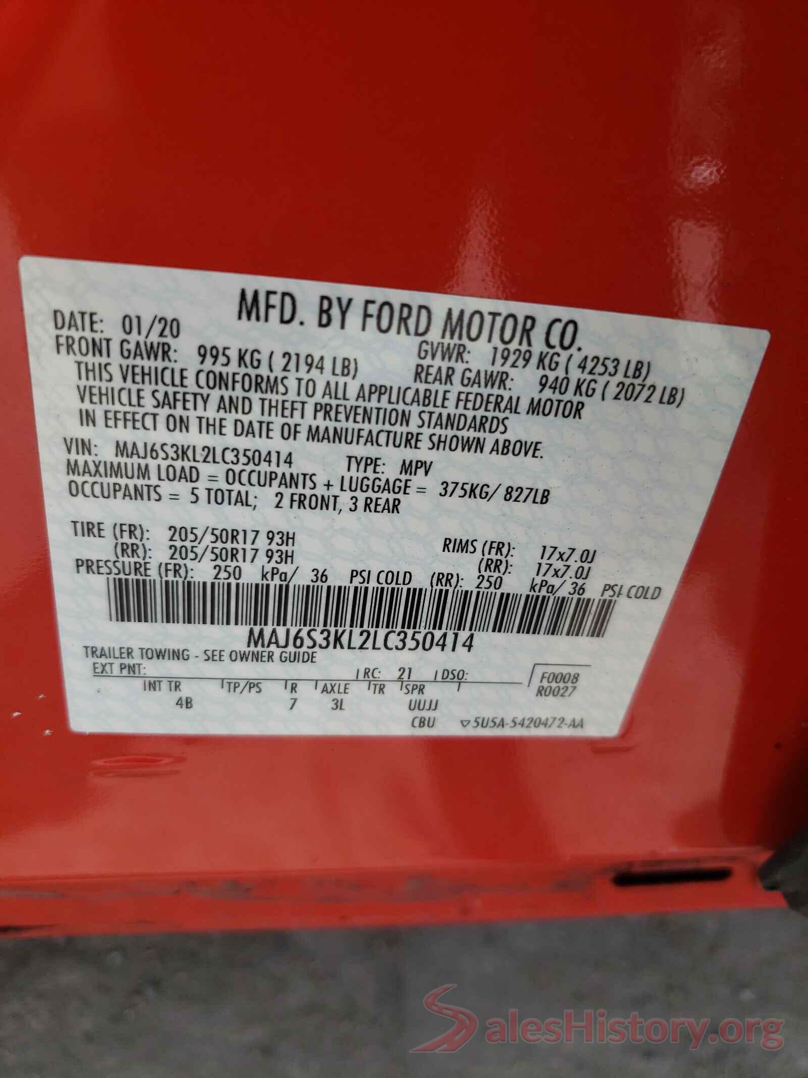 MAJ6S3KL2LC350414 2020 FORD ALL OTHER