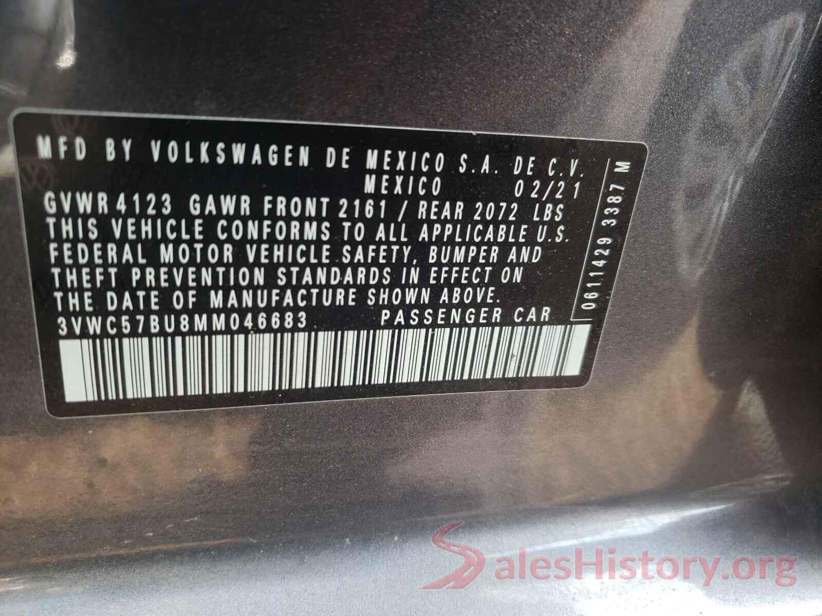 3VWC57BU8MM046683 2021 VOLKSWAGEN JETTA