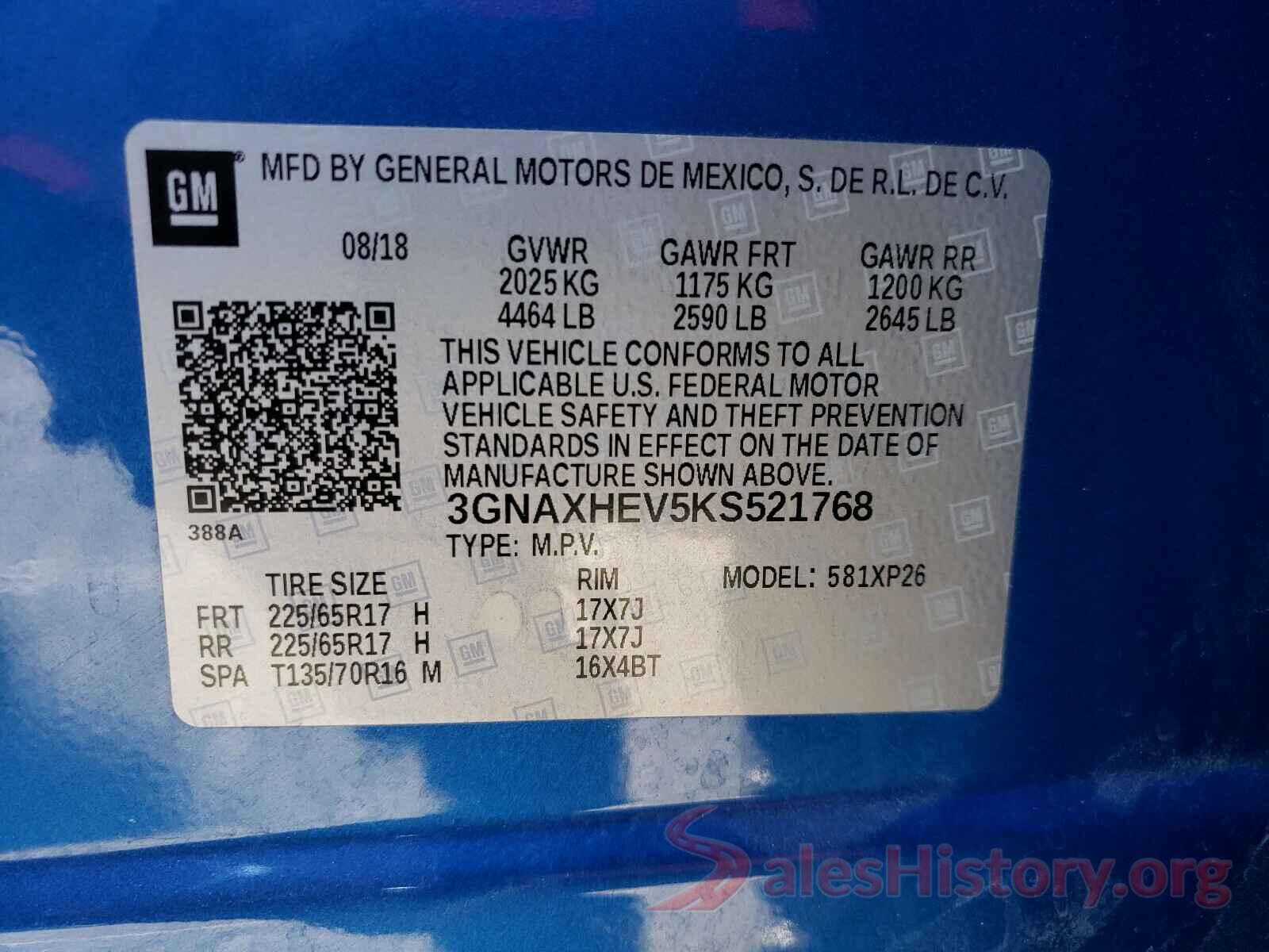 3GNAXHEV5KS521768 2019 CHEVROLET EQUINOX