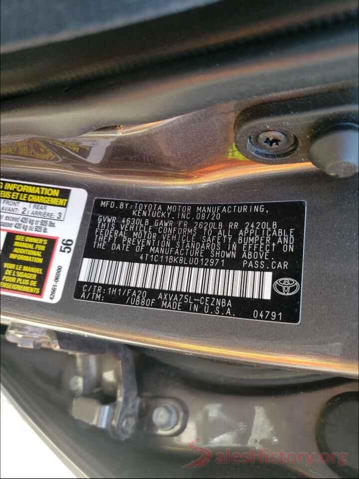 4T1C11BK8LU012971 2020 TOYOTA CAMRY