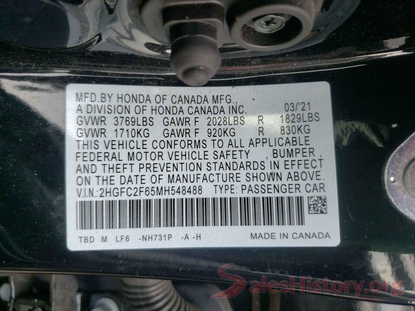 2HGFC2F65MH548488 2021 HONDA CIVIC