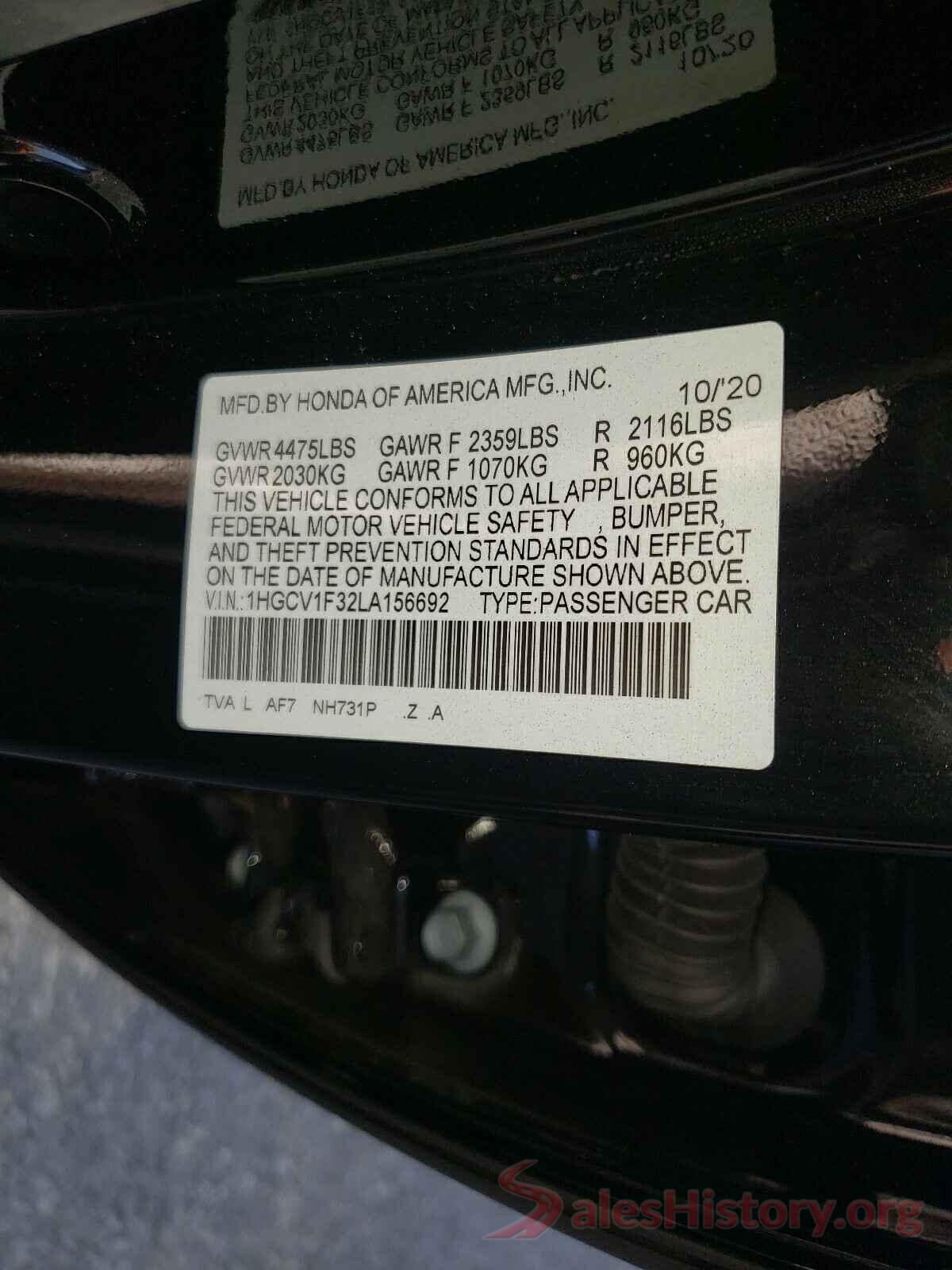 1HGCV1F32LA156692 2020 HONDA ACCORD