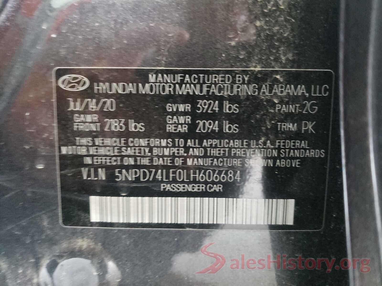 5NPD74LF0LH606684 2020 HYUNDAI ELANTRA