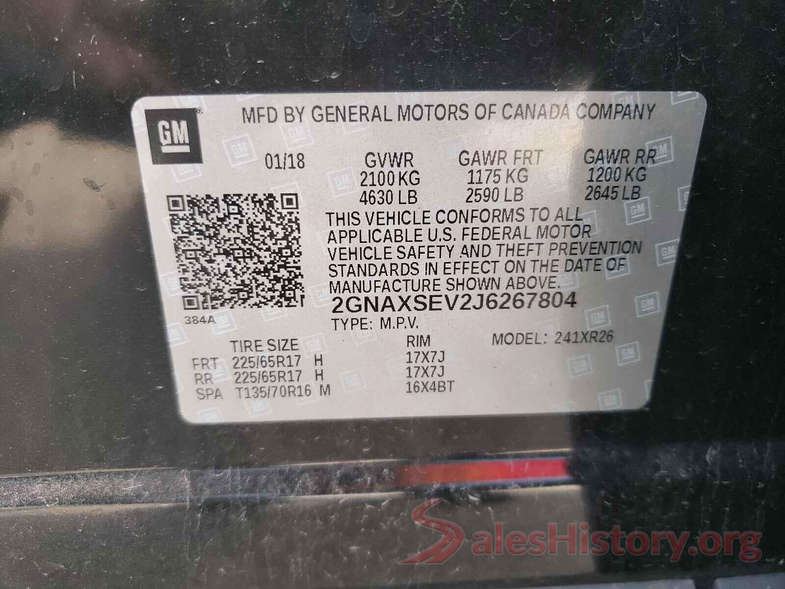 2GNAXSEV2J6267804 2018 CHEVROLET EQUINOX