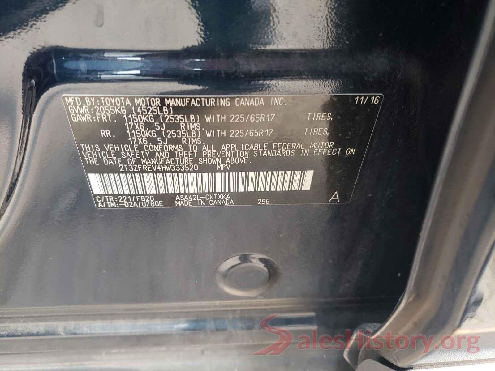 2T3ZFREV4HW333520 2017 TOYOTA RAV4