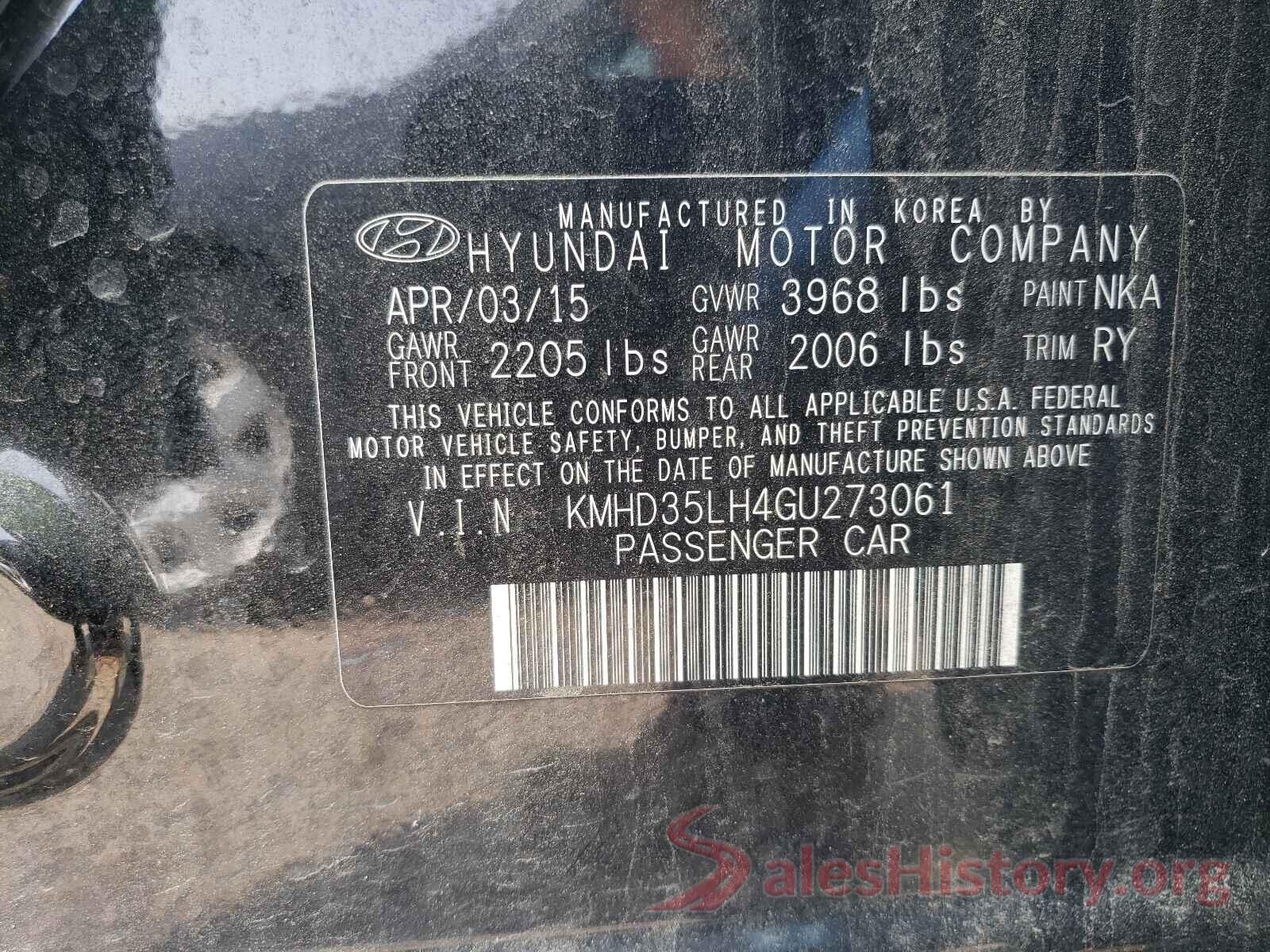 KMHD35LH4GU273061 2016 HYUNDAI ELANTRA