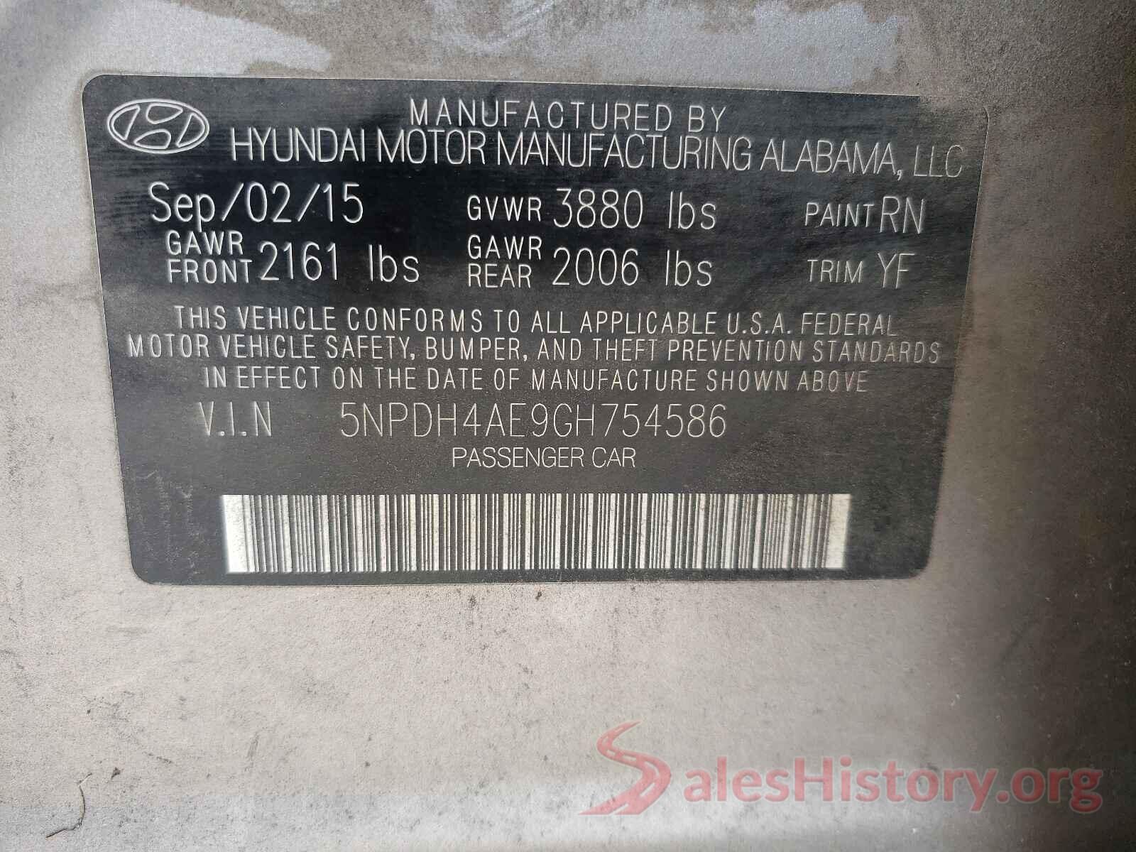 5NPDH4AE9GH754586 2016 HYUNDAI ELANTRA