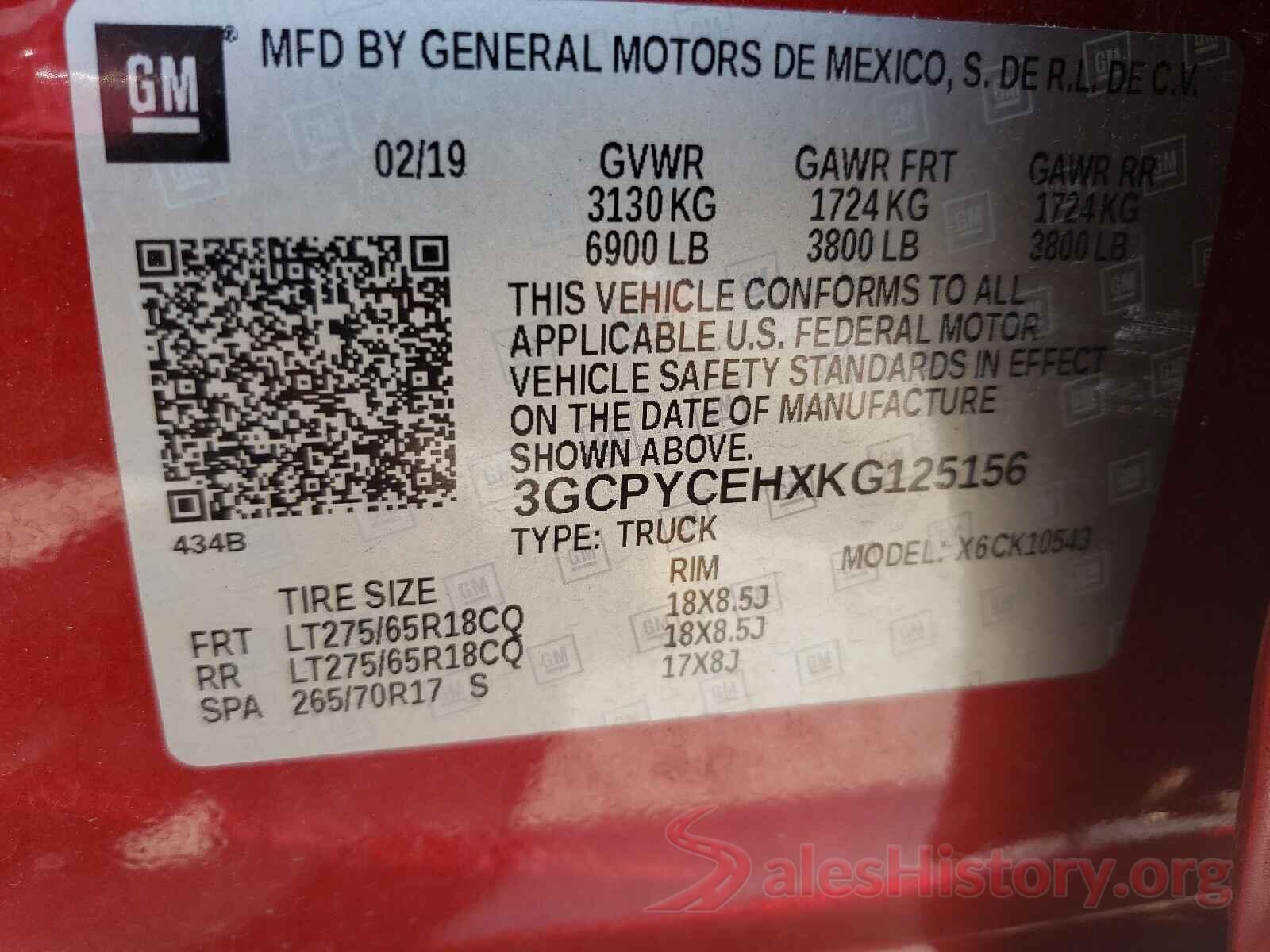 3GCPYCEHXKG125156 2019 CHEVROLET SILVERADO