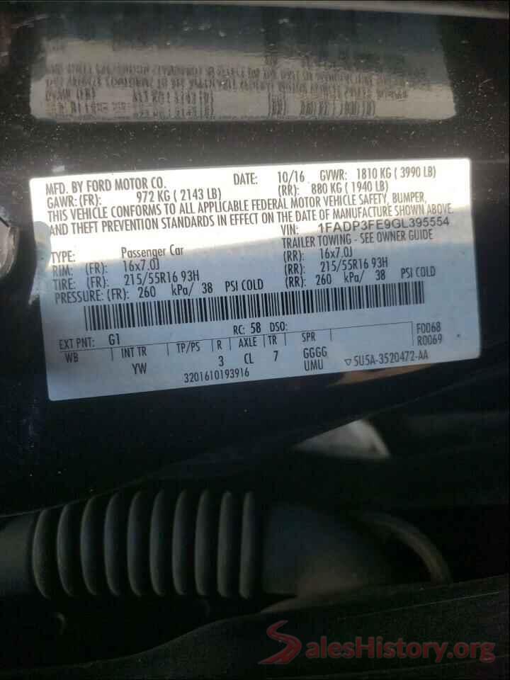 1FADP3FE9GL395554 2016 FORD FOCUS